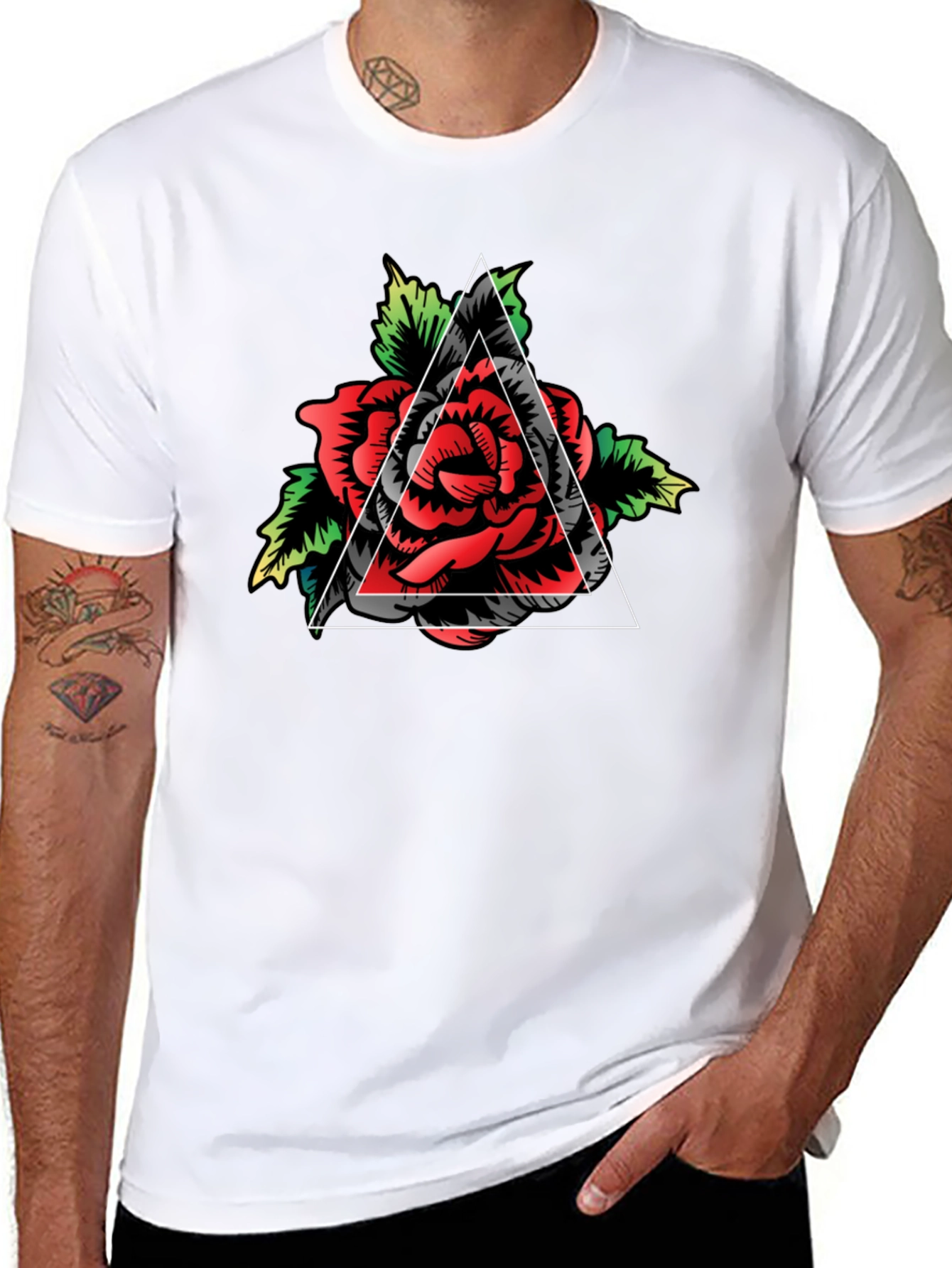 Rose Triangle Graphic Tee - Mens Black T-Shirt