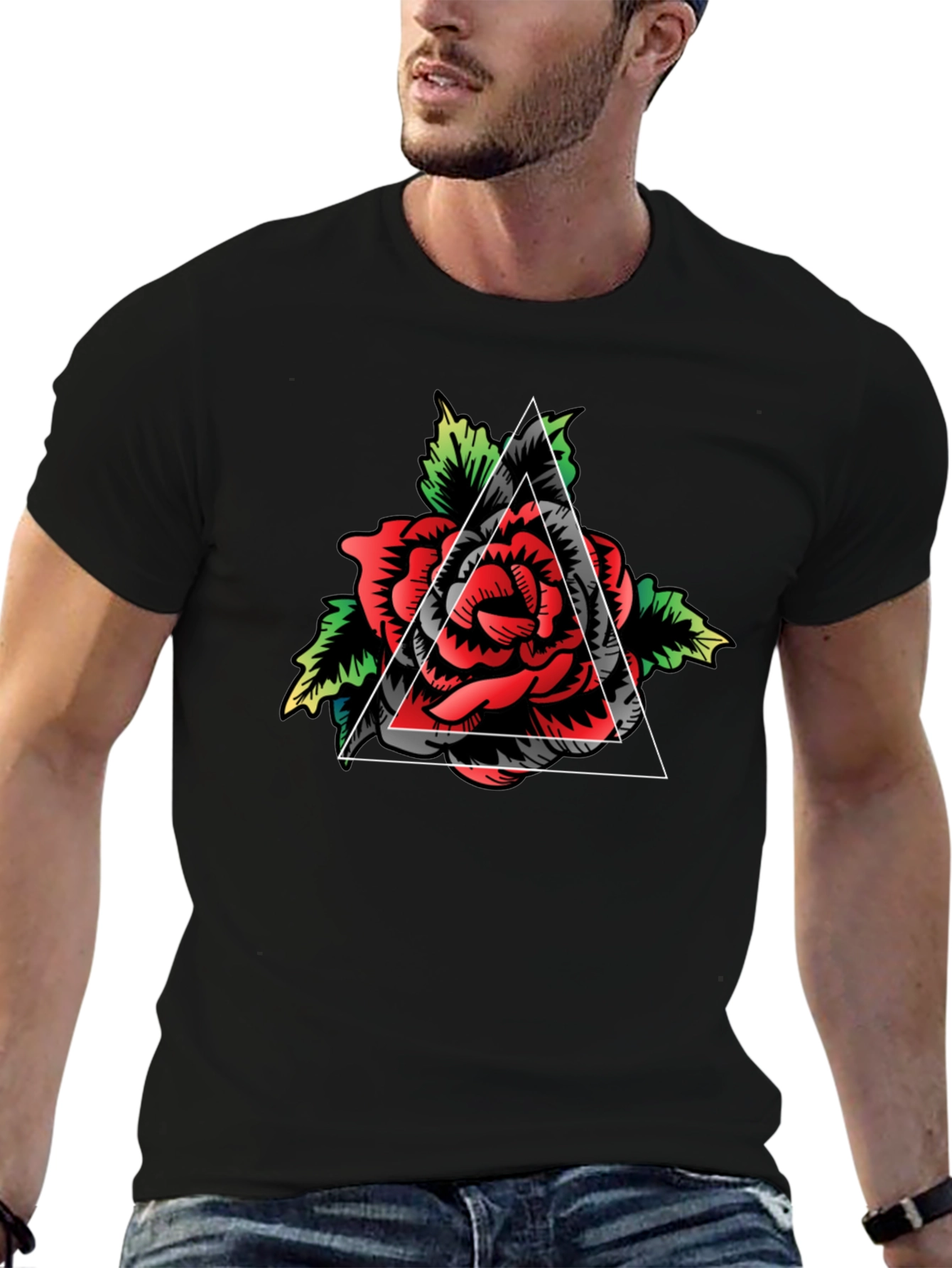 Rose Triangle Graphic Tee - Mens Black T-Shirt