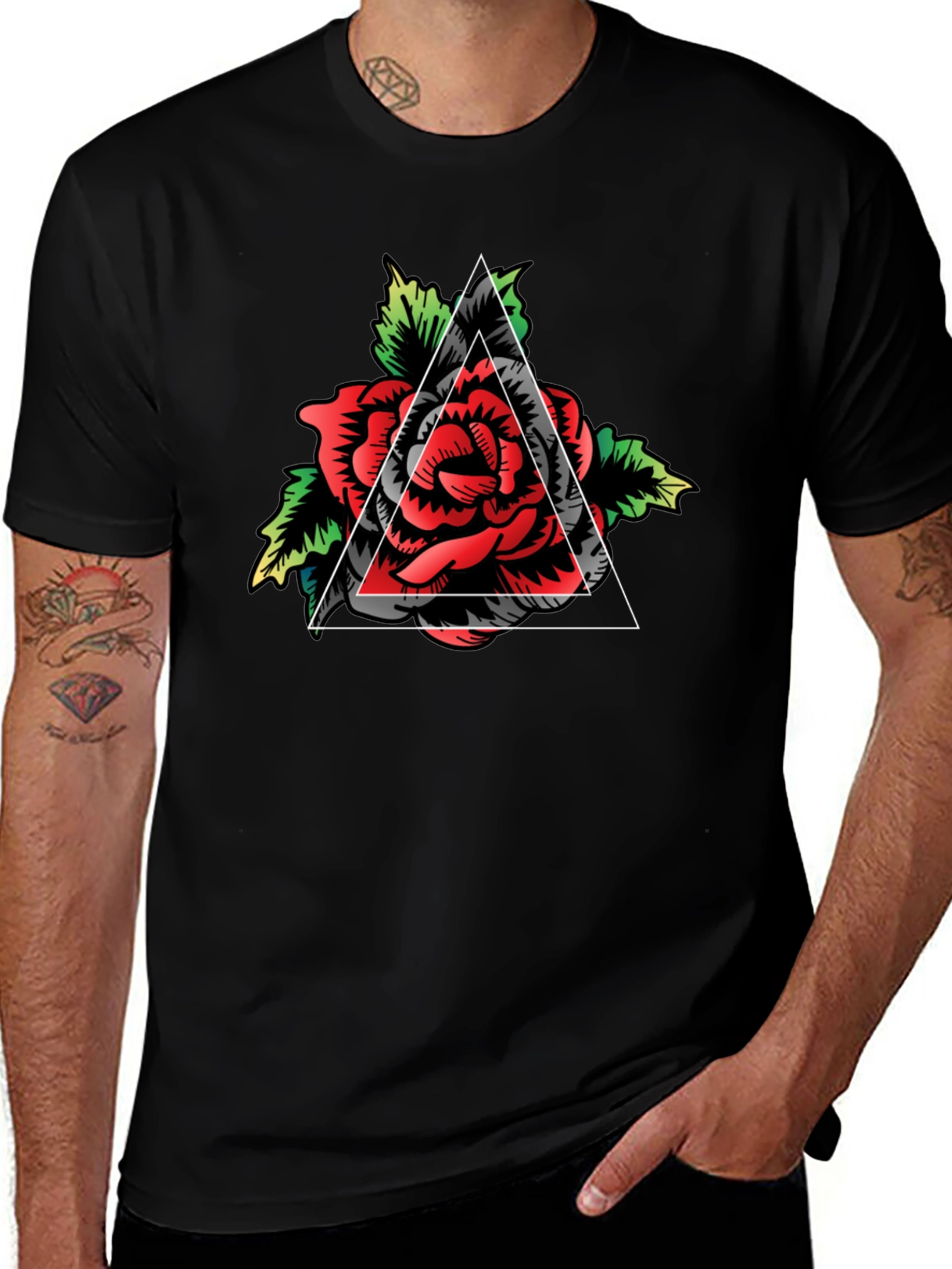 Rose Triangle Graphic Tee - Mens Black T-Shirt