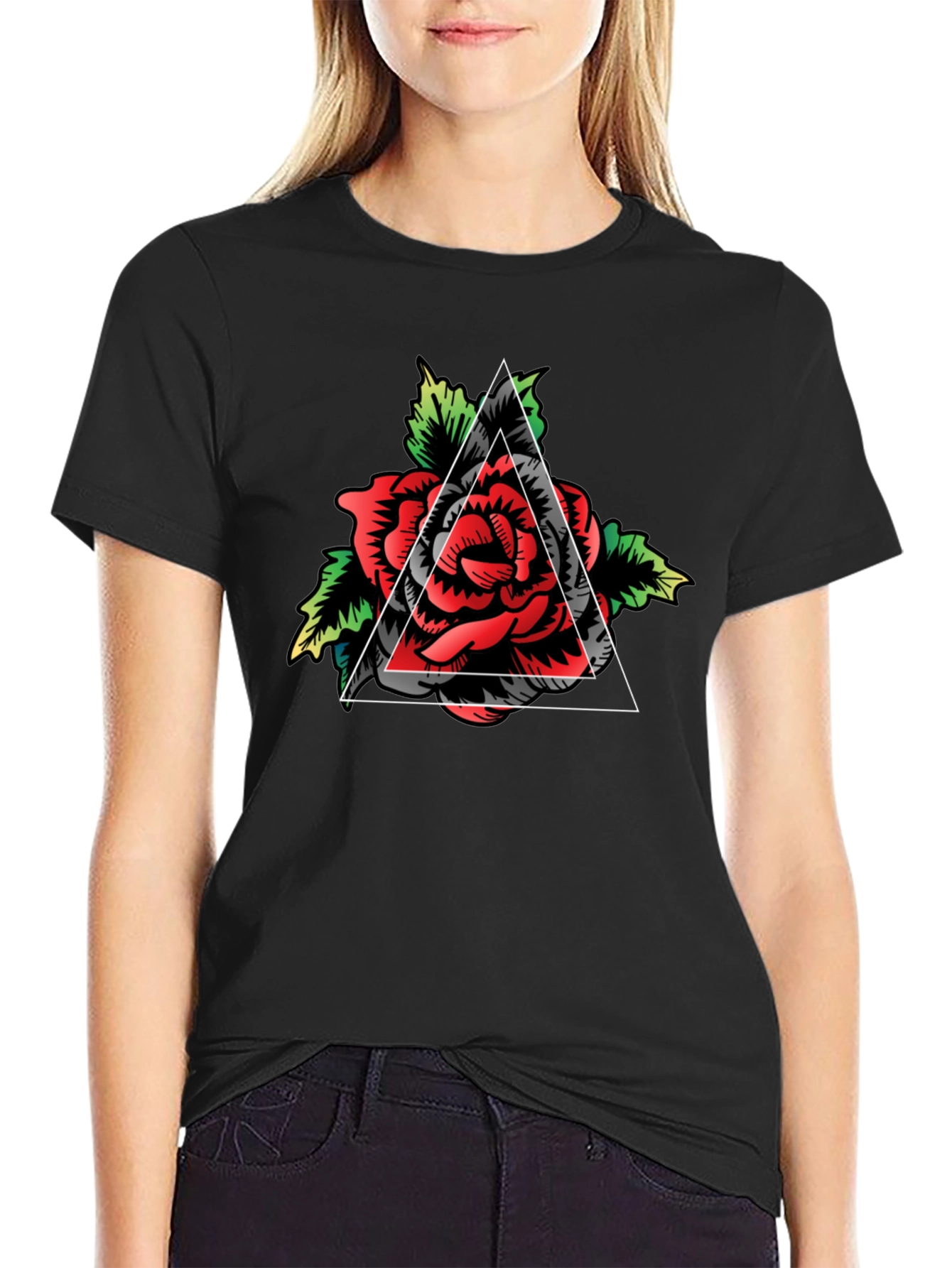 Rose Triangle Graphic Tee - Mens Black T-Shirt