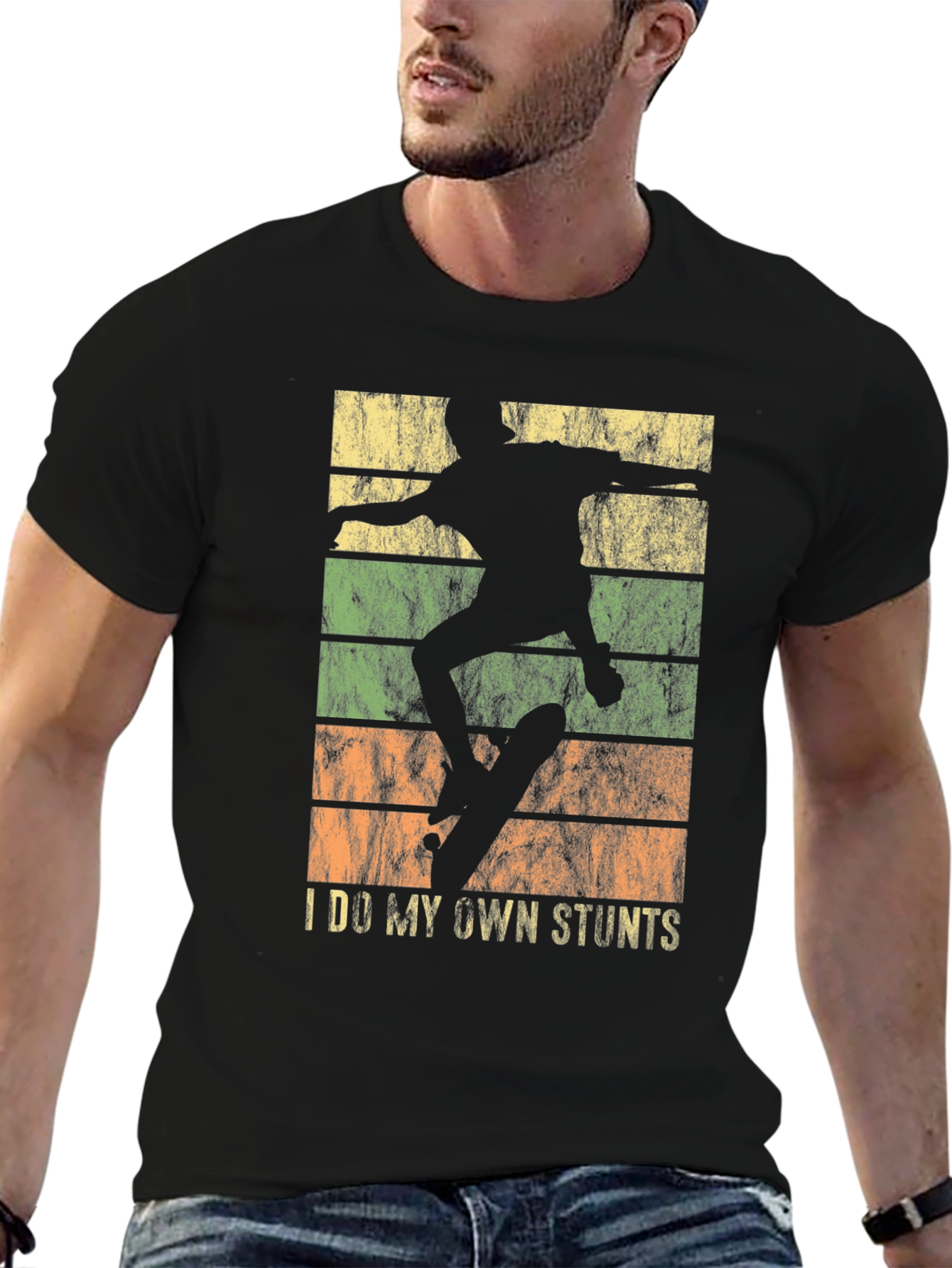 I Do My Own Stunts Skater T-Shirt Retro Style