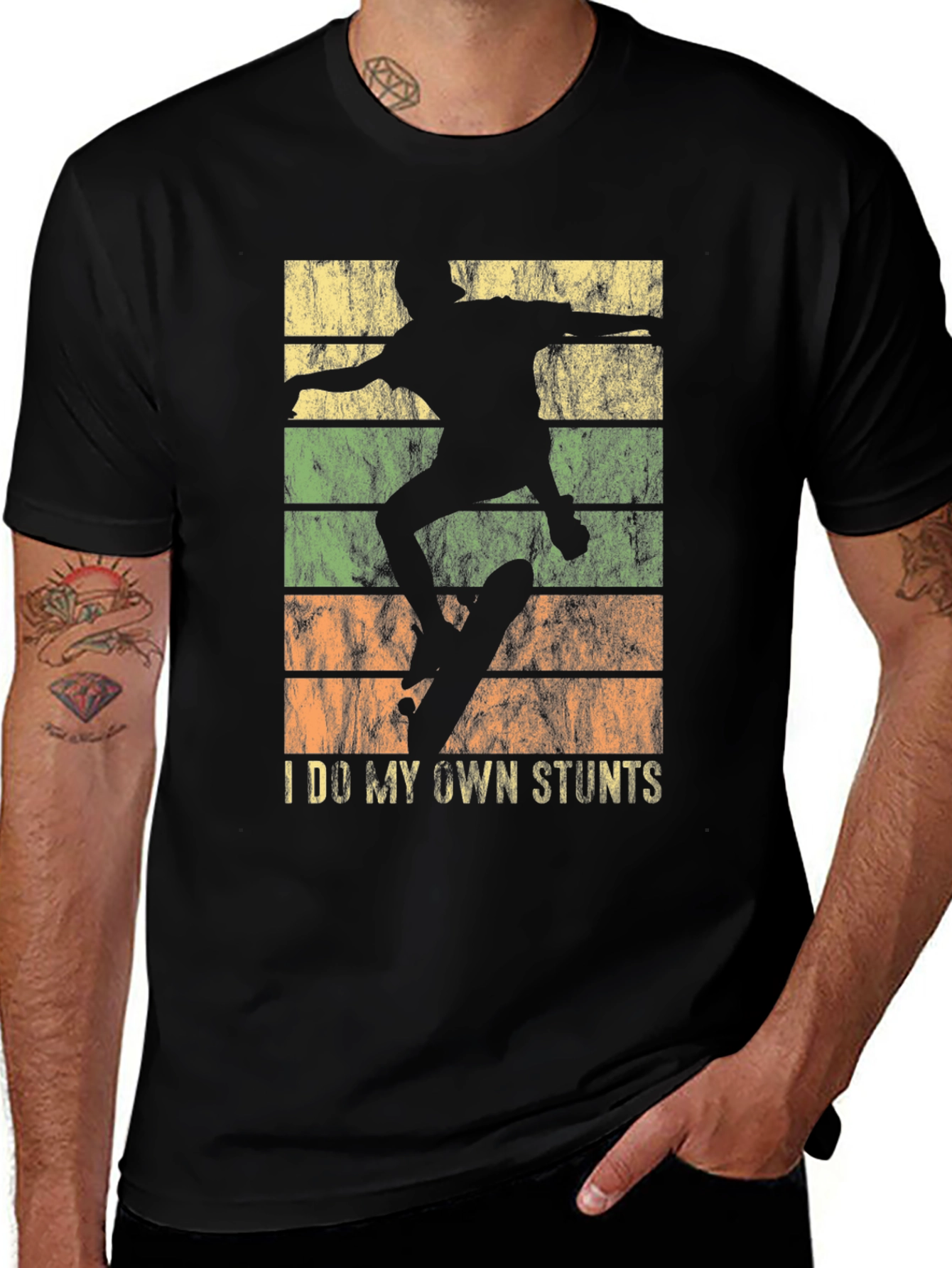 I Do My Own Stunts Skater T-Shirt Retro Style