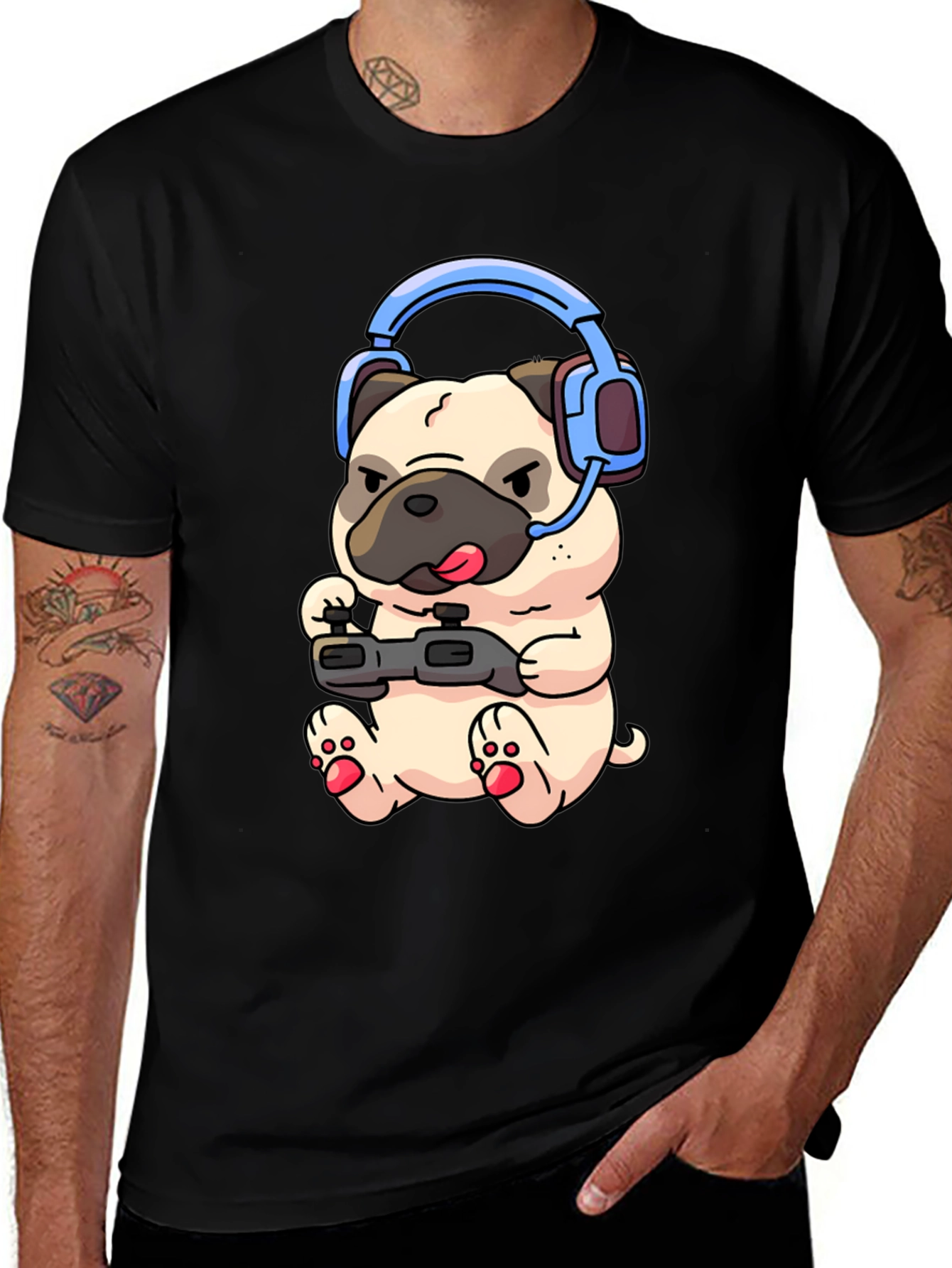 Gamer Pug T-Shirt - Playful Graphic Tee