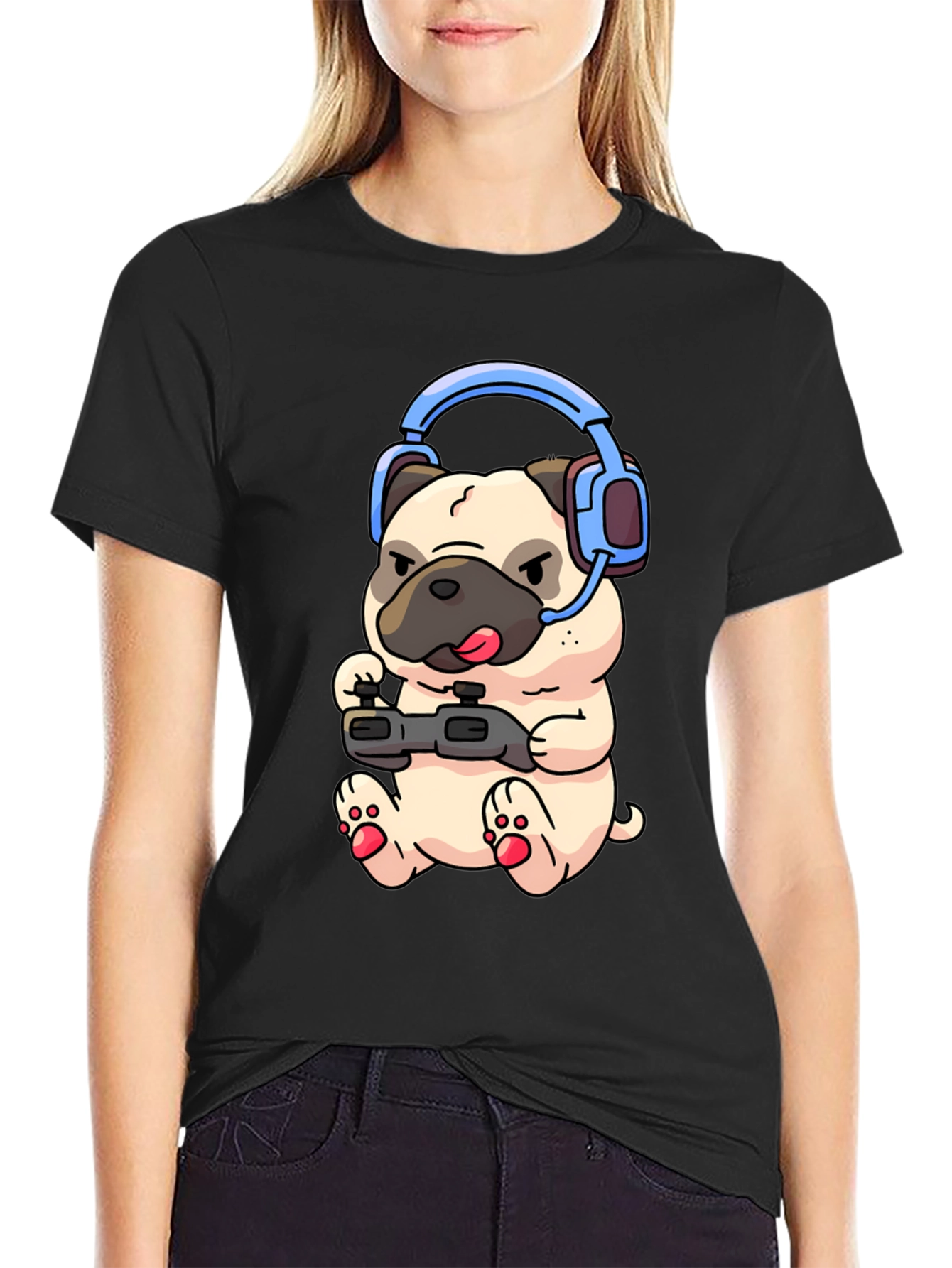 Gamer Pug T-Shirt - Playful Graphic Tee