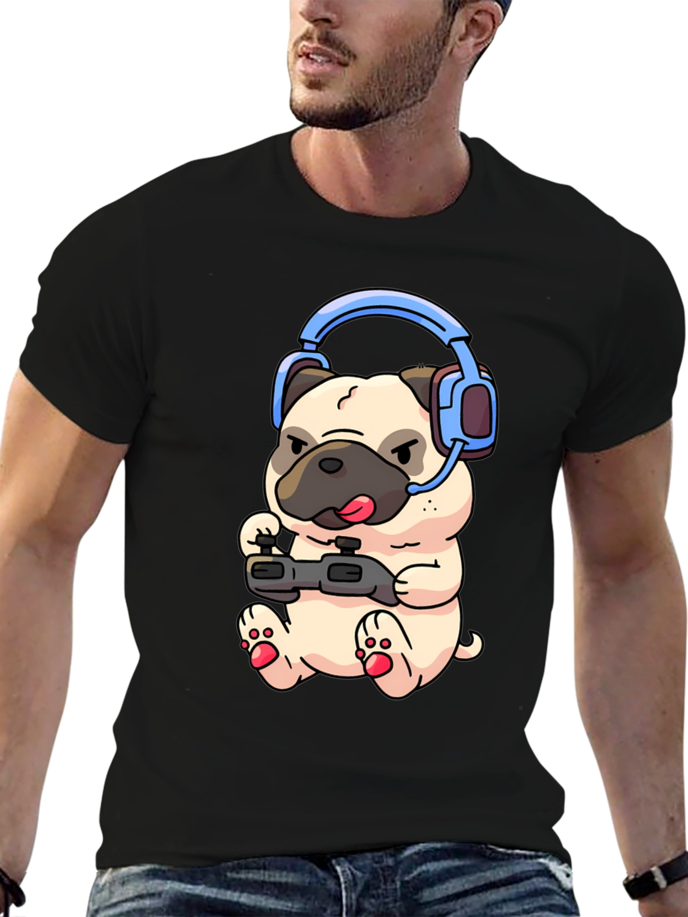 Gamer Pug T-Shirt - Playful Graphic Tee