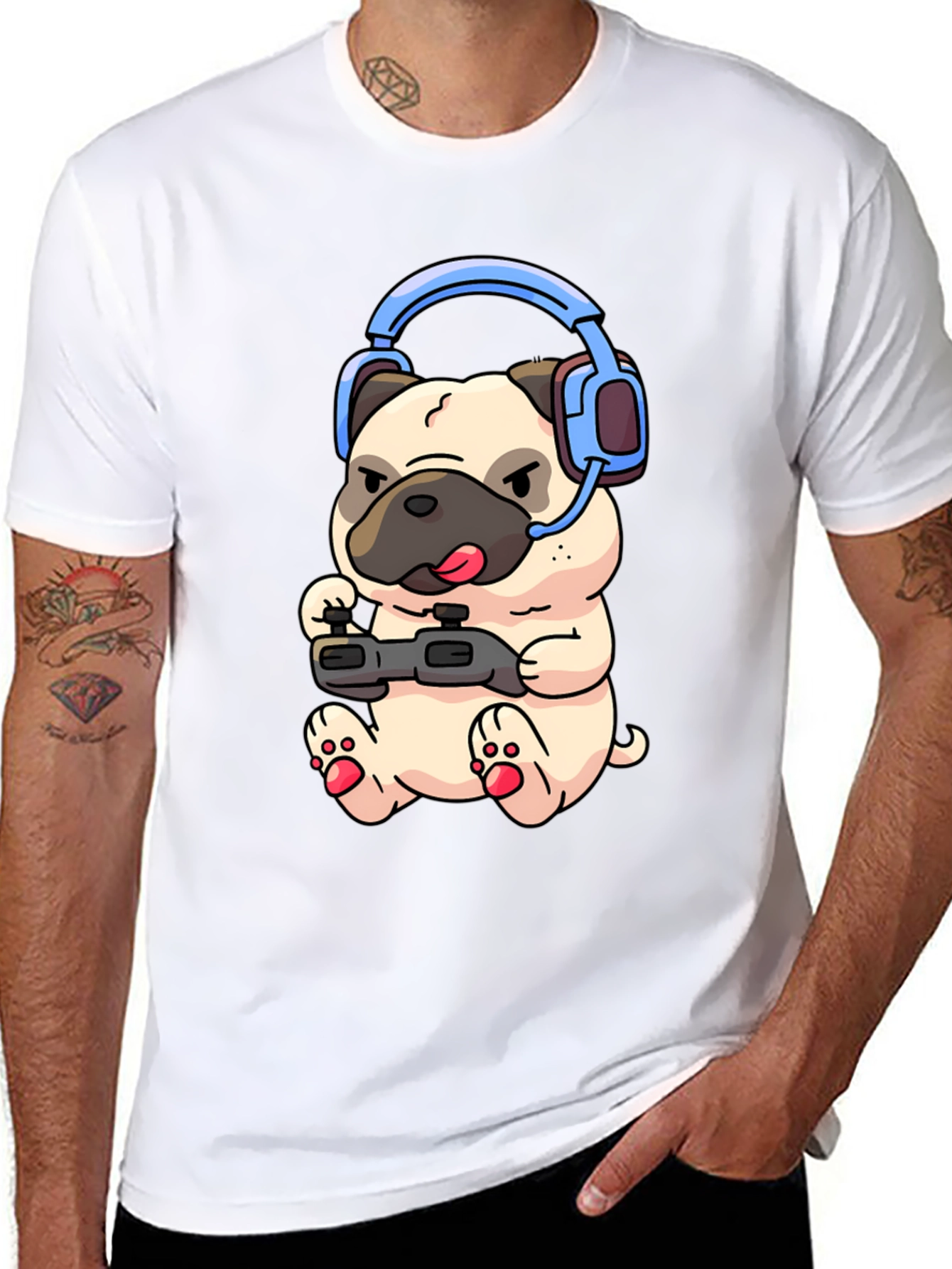 Gamer Pug T-Shirt - Playful Graphic Tee