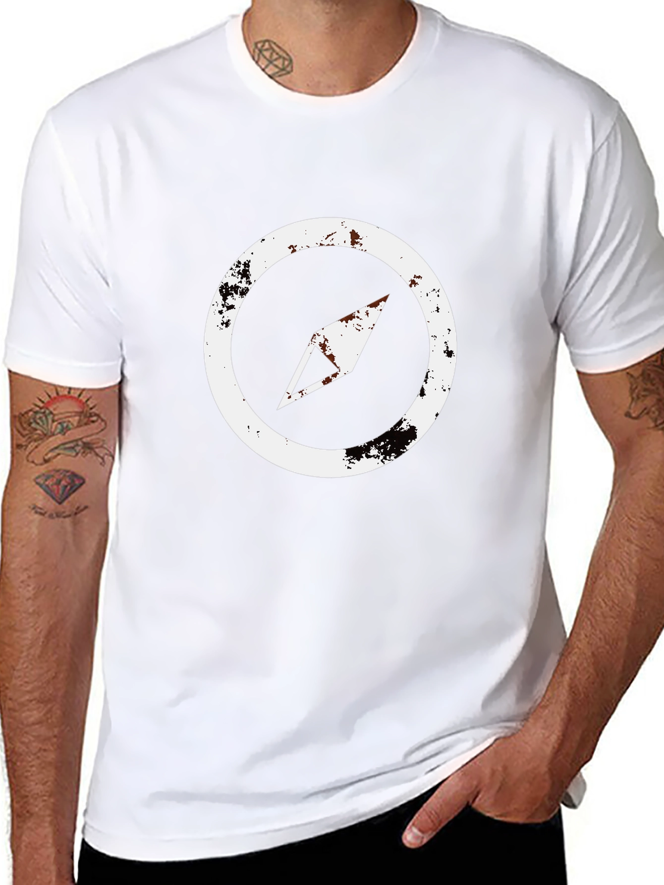 Distressed Compass Graphic Black T-Shirt