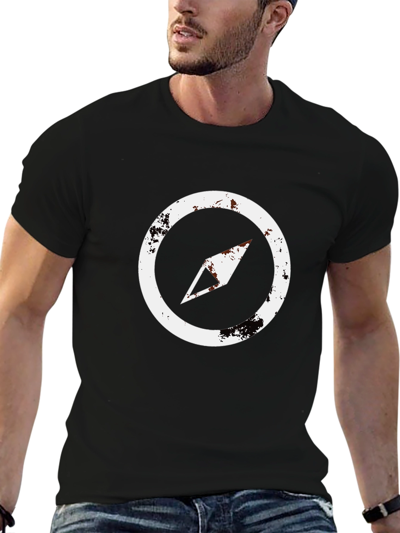 Distressed Compass Graphic Black T-Shirt