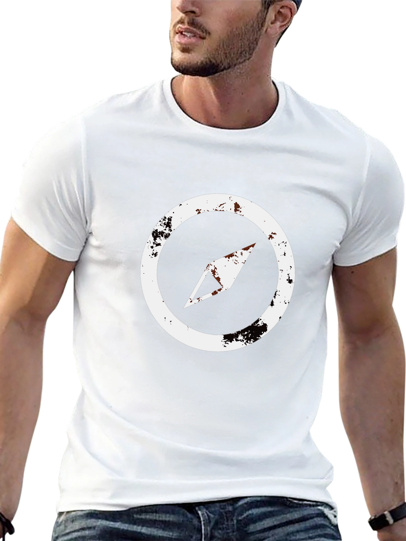 Distressed Compass Graphic Black T-Shirt