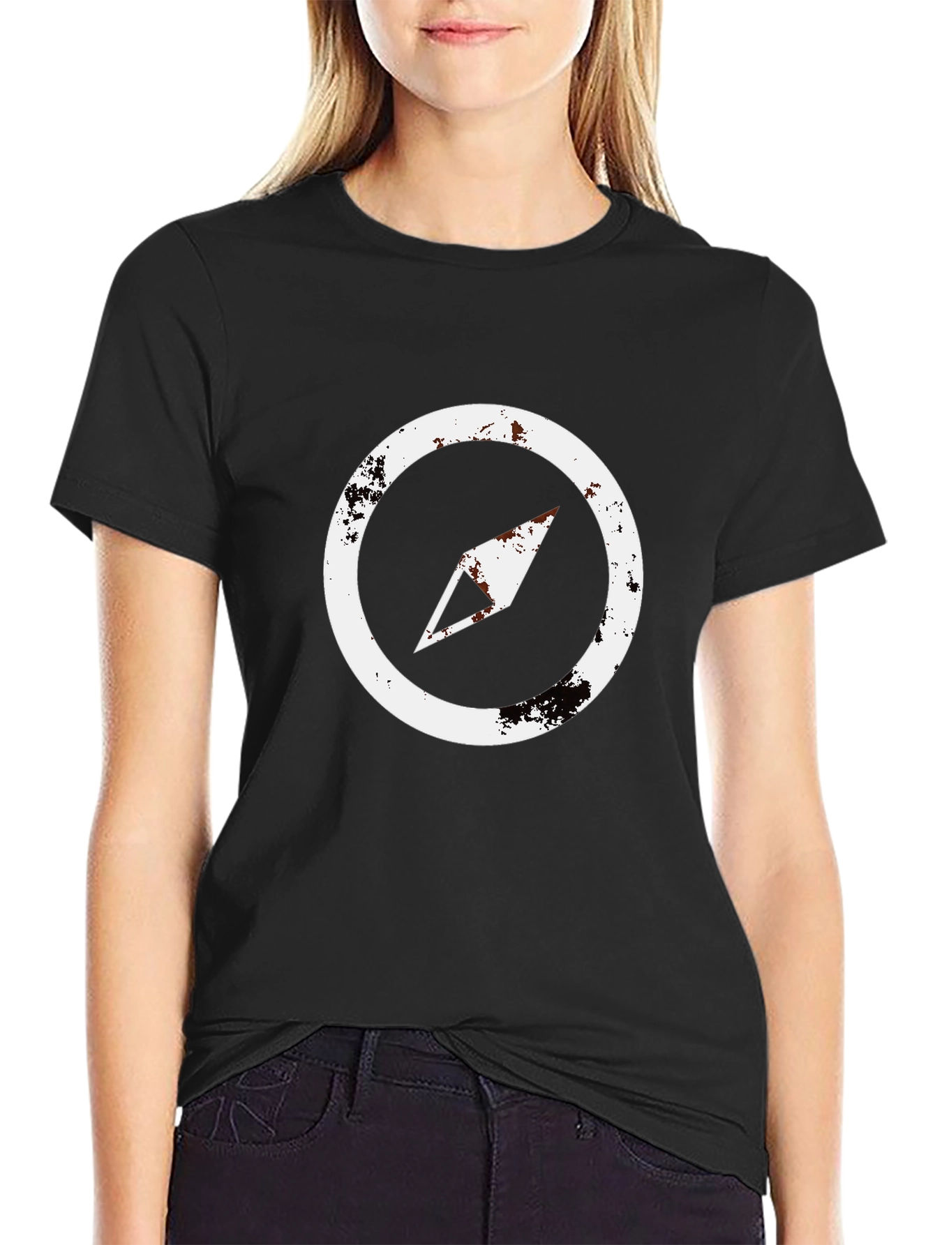 Distressed Compass Graphic Black T-Shirt