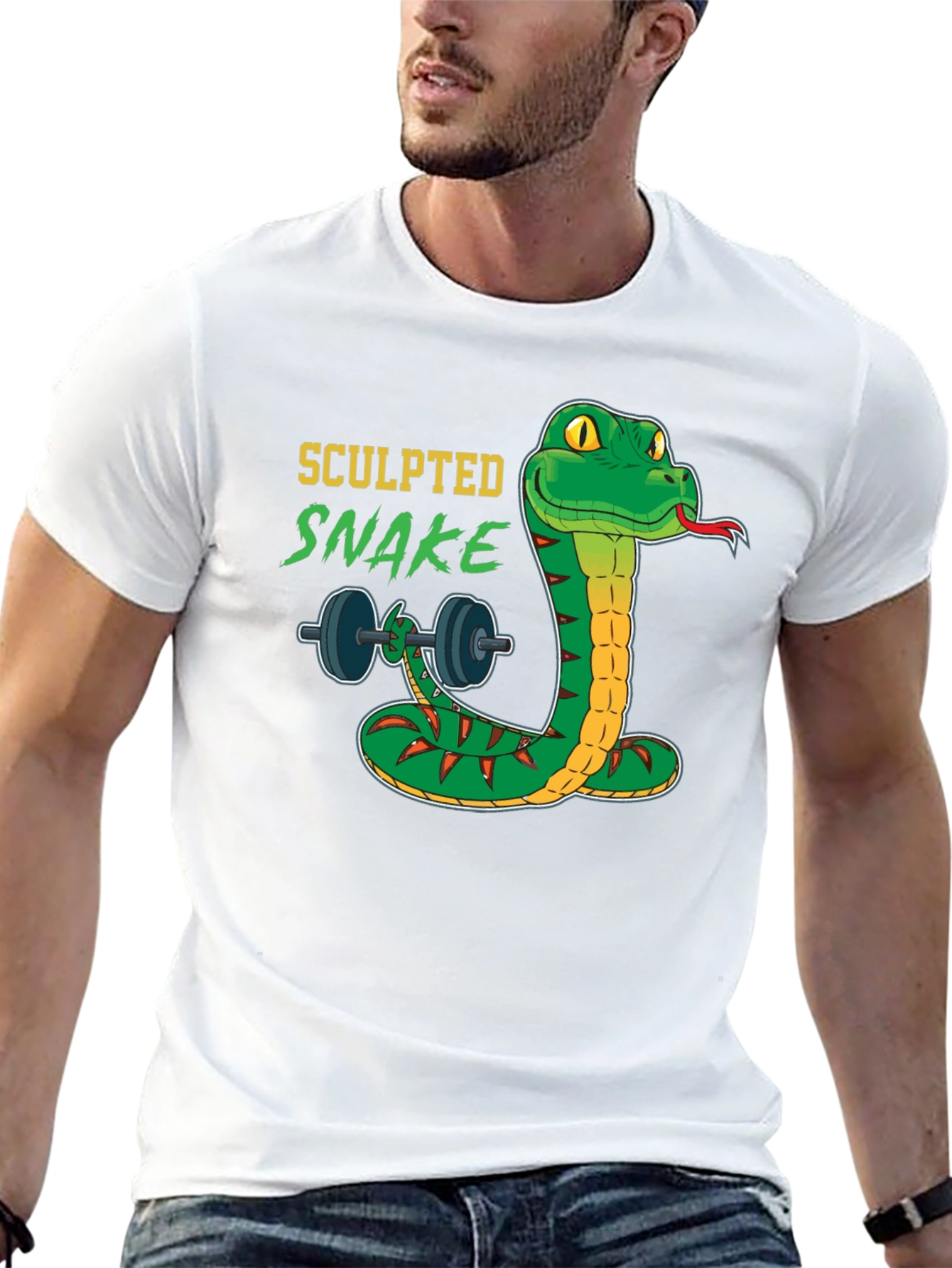 Sculpted Snake Lifting Weights Graphic Tee