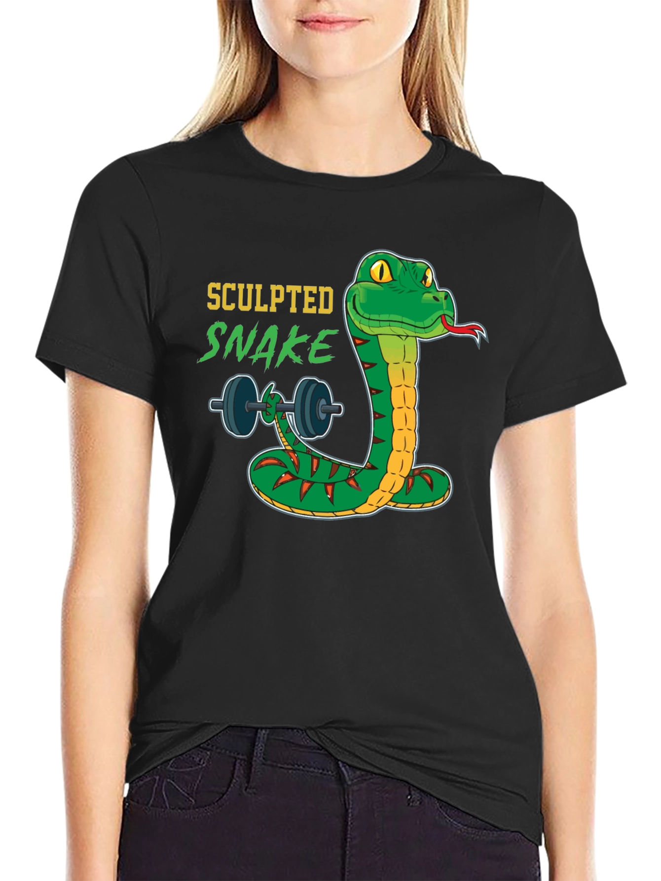 Sculpted Snake Lifting Weights Graphic Tee