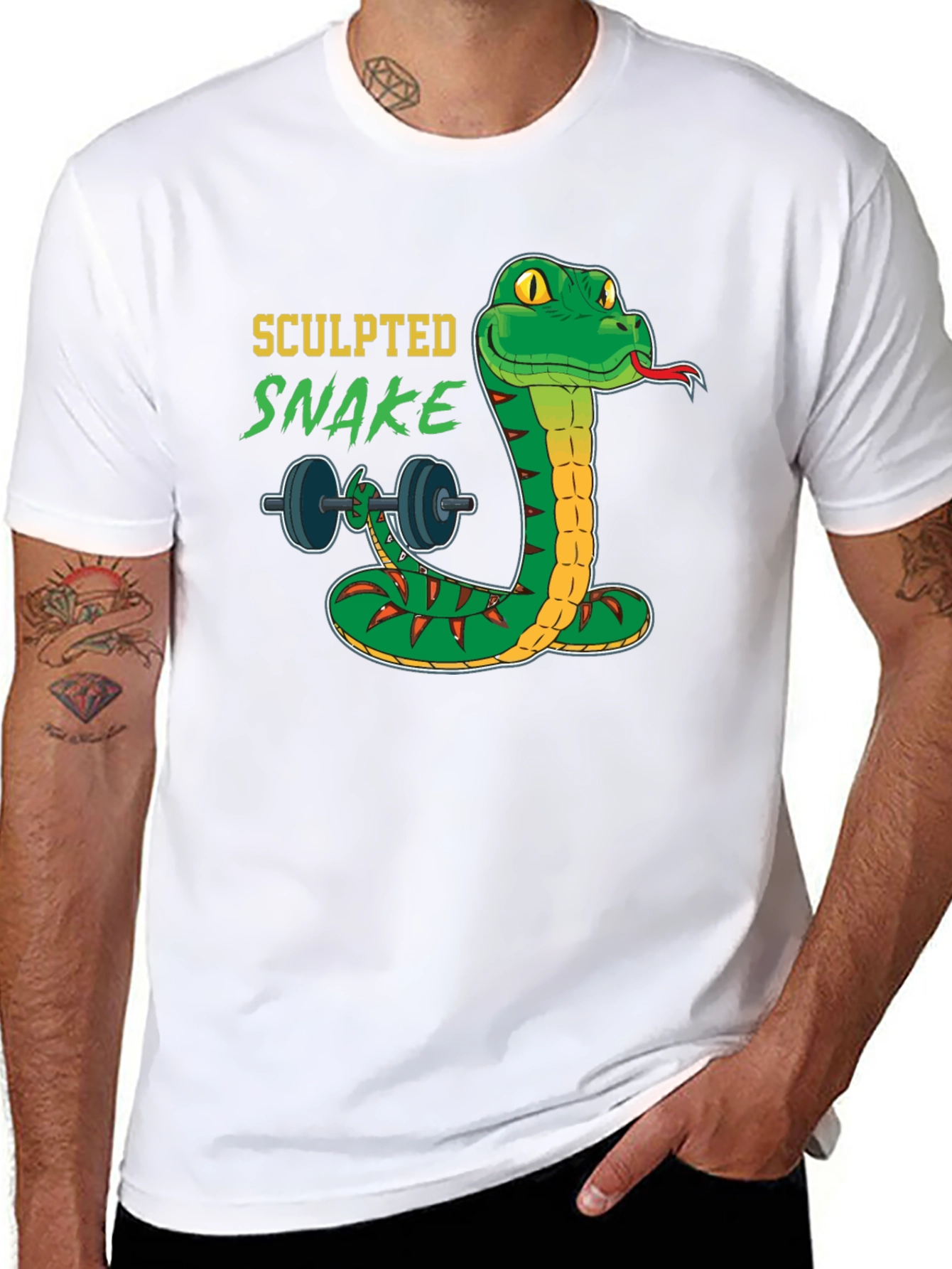 Sculpted Snake Lifting Weights Graphic Tee