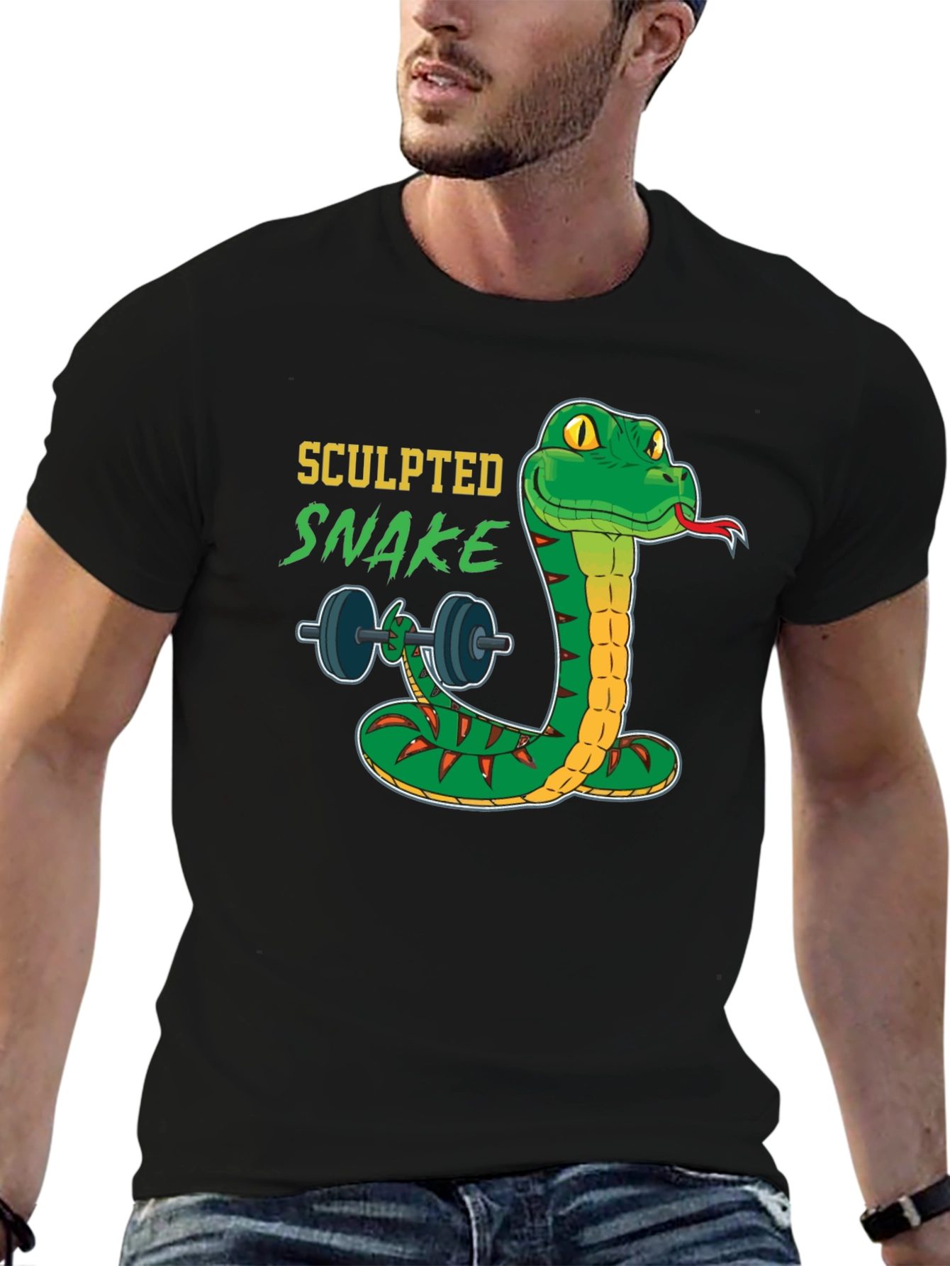Sculpted Snake Lifting Weights Graphic Tee