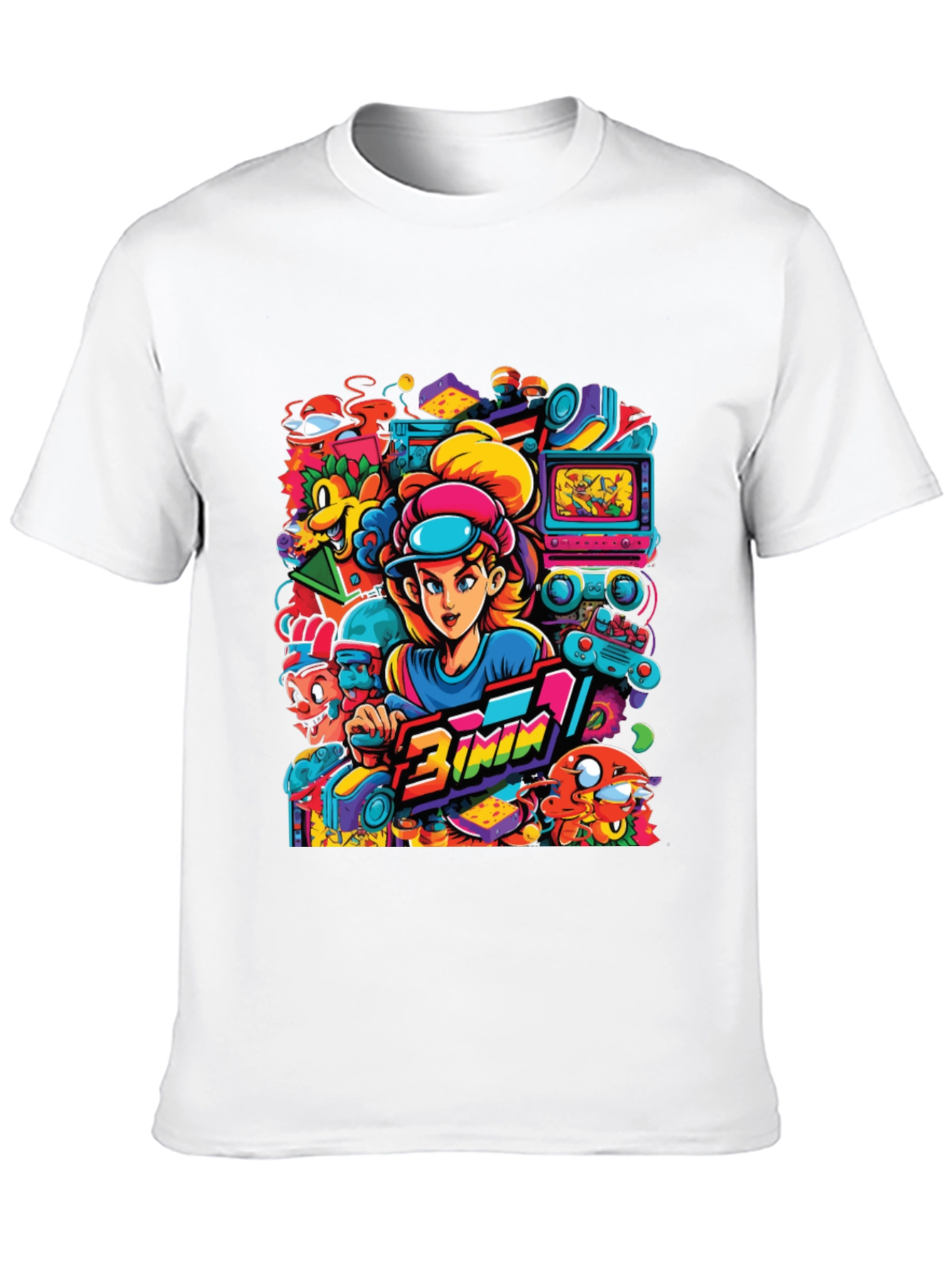 Retro Gamer Cartoon Print Black Tee
