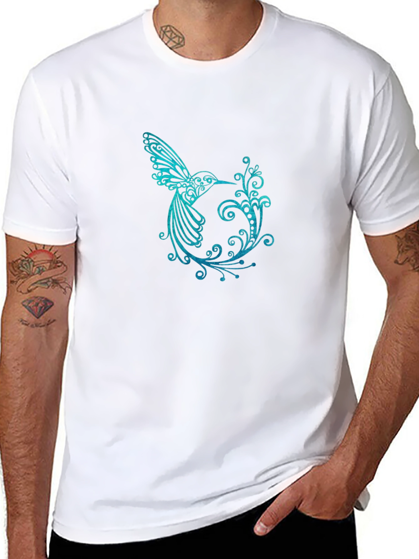 Hummingbird Graphic Print T-Shirt - Black