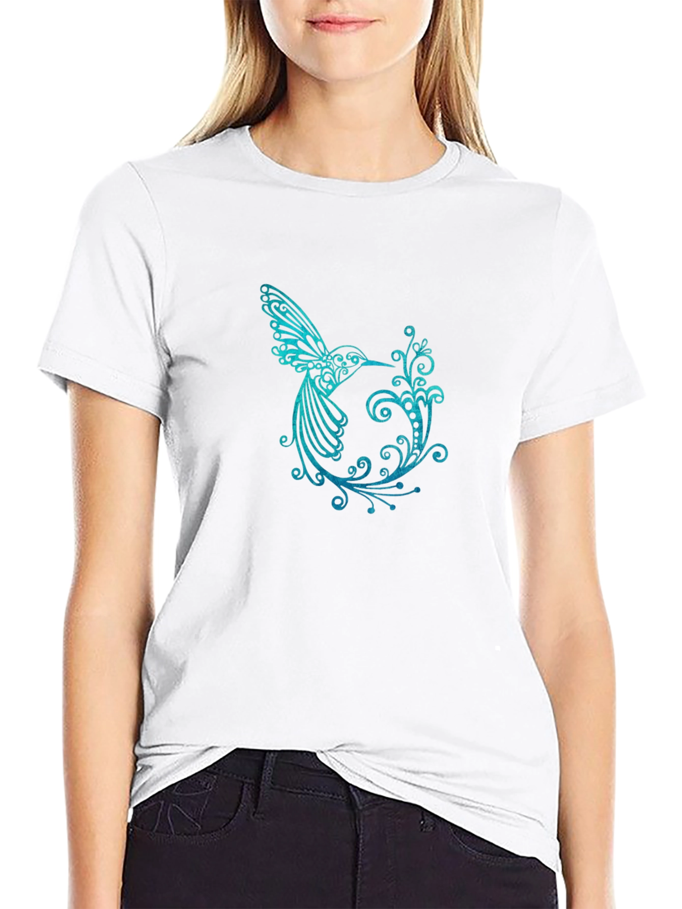 Hummingbird Graphic Print T-Shirt - Black