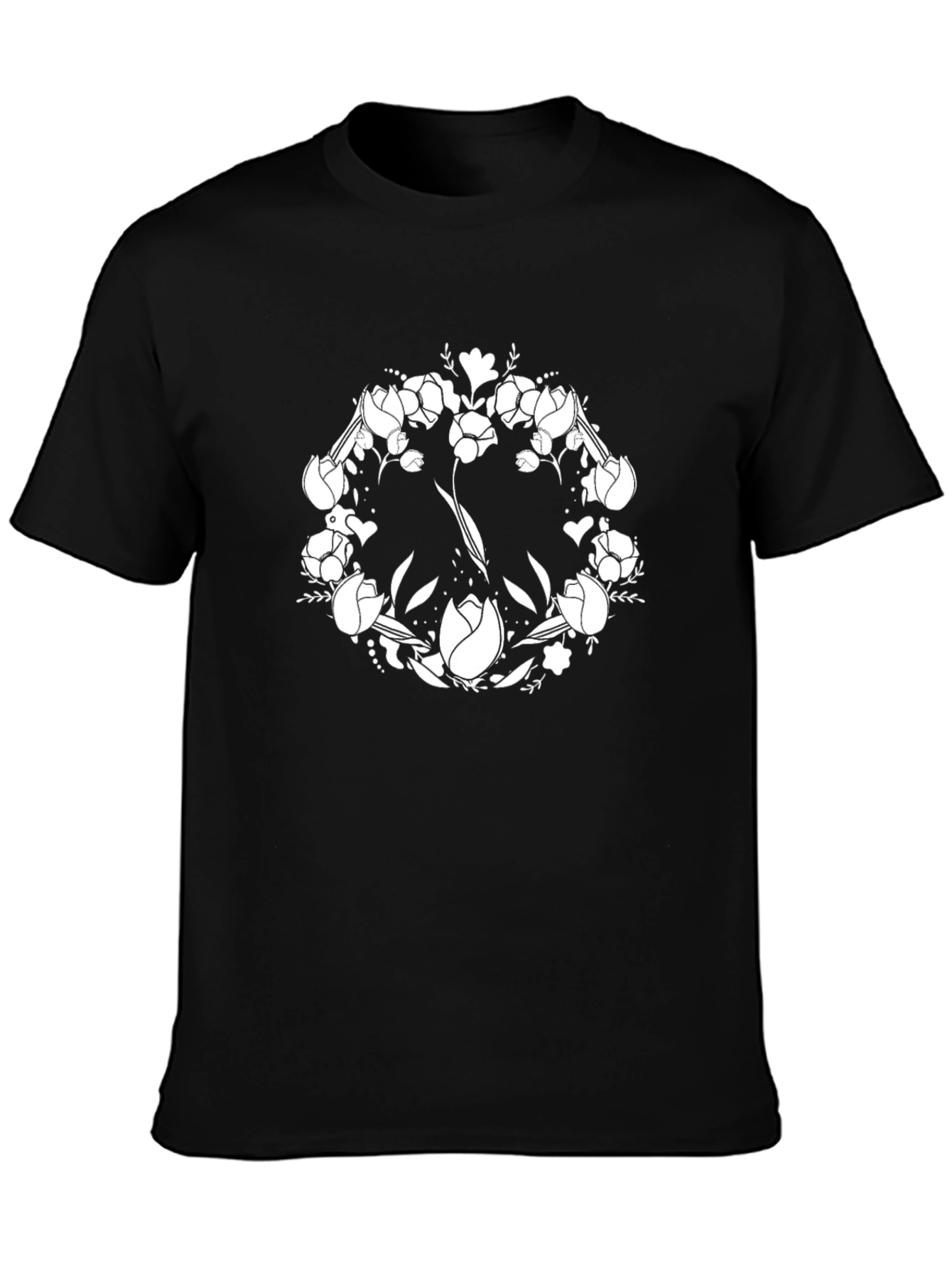 Floral Peace Sign Graphic T-Shirt - Black