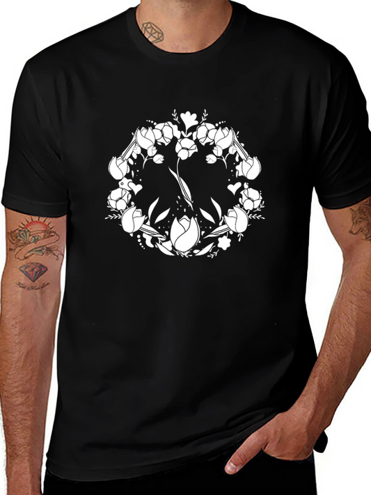Floral Peace Sign Graphic T-Shirt - Black