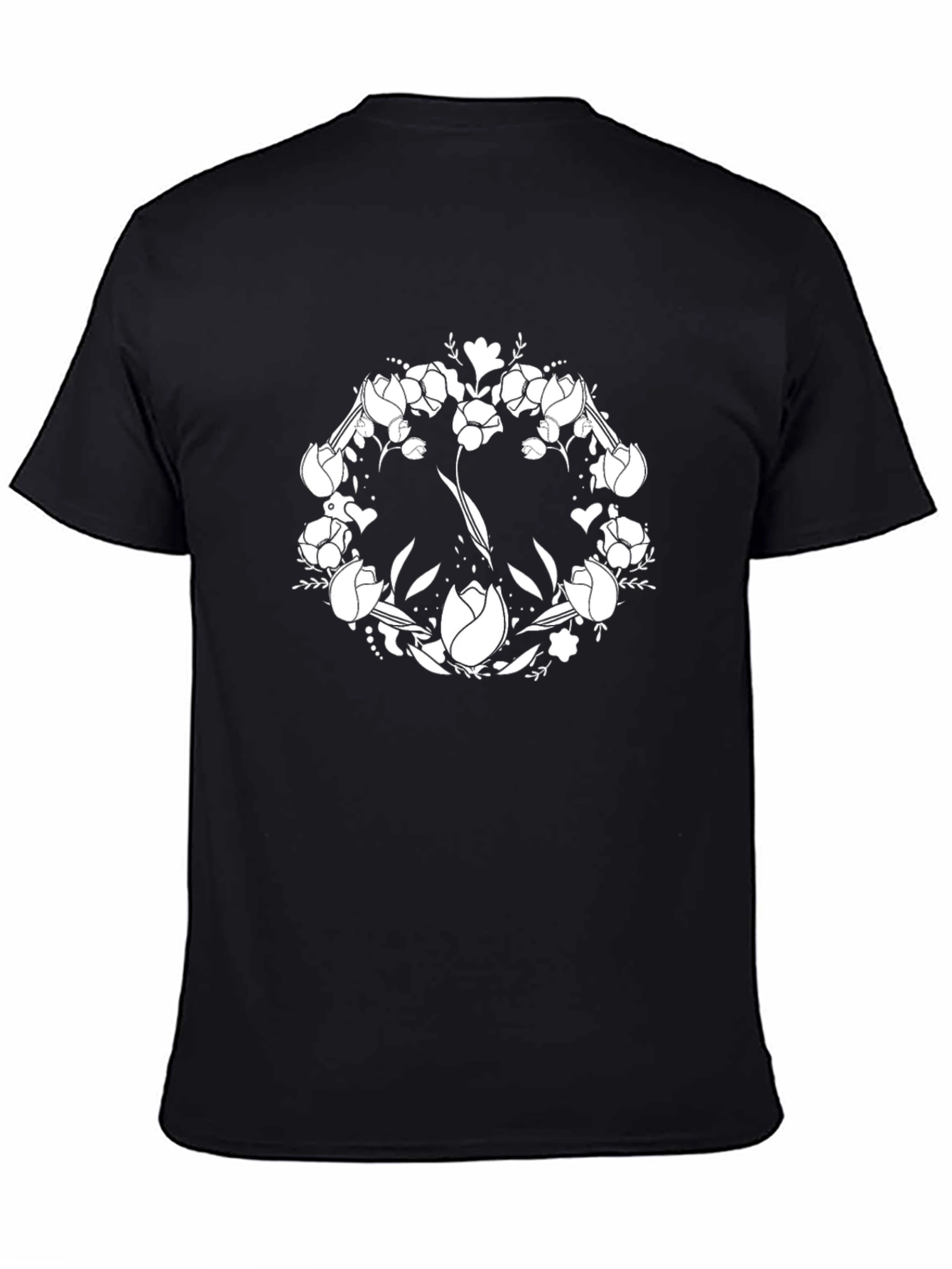 Floral Peace Sign Graphic T-Shirt - Black