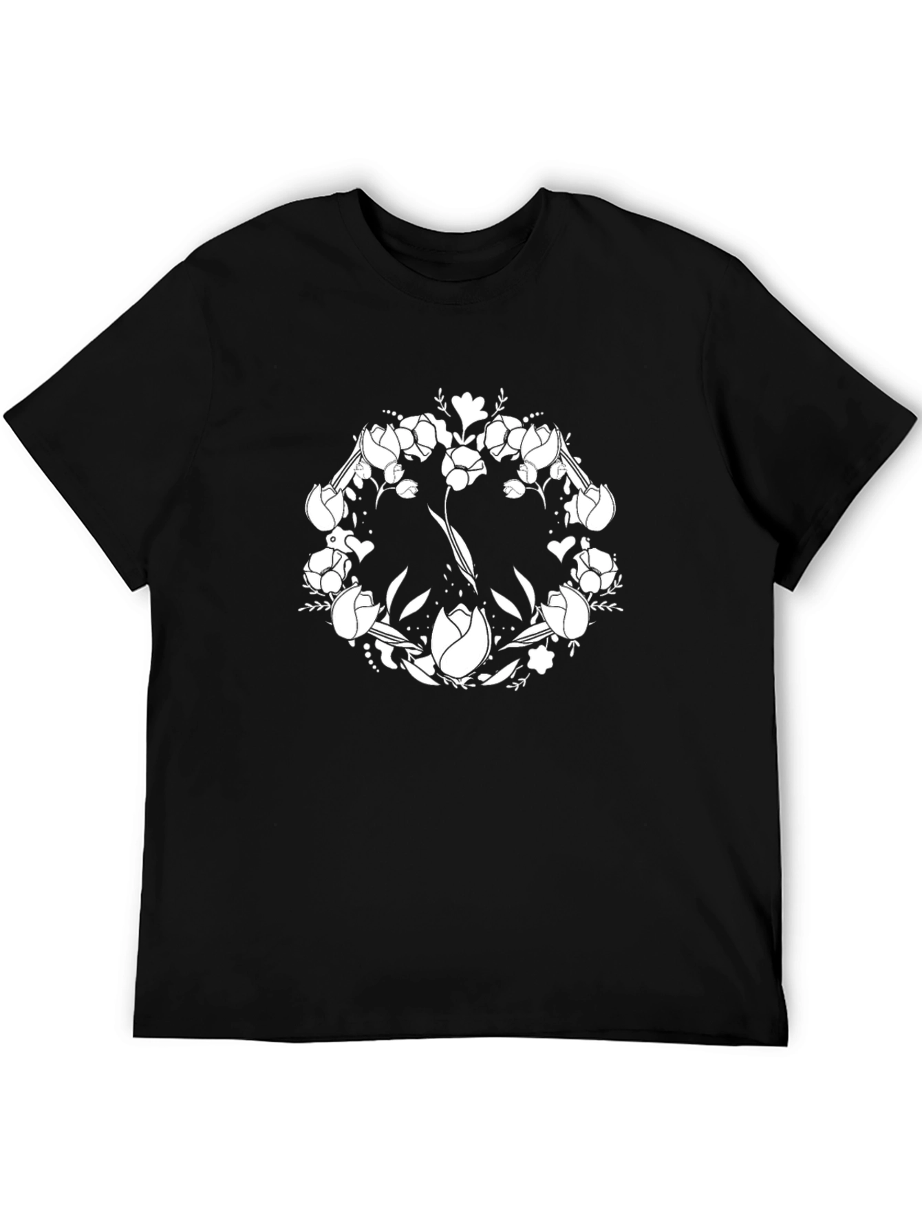Floral Peace Sign Graphic T-Shirt - Black