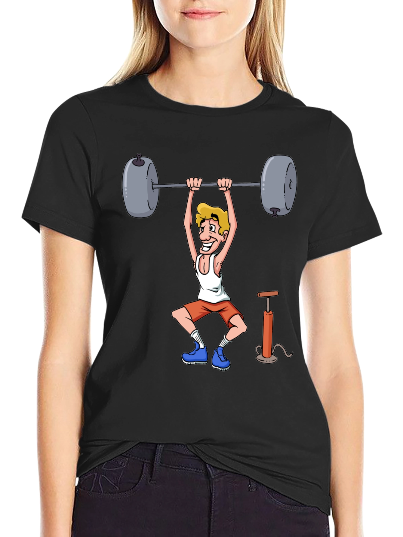 Funny Weightlifter Cartoon Graphic T-Shirt
