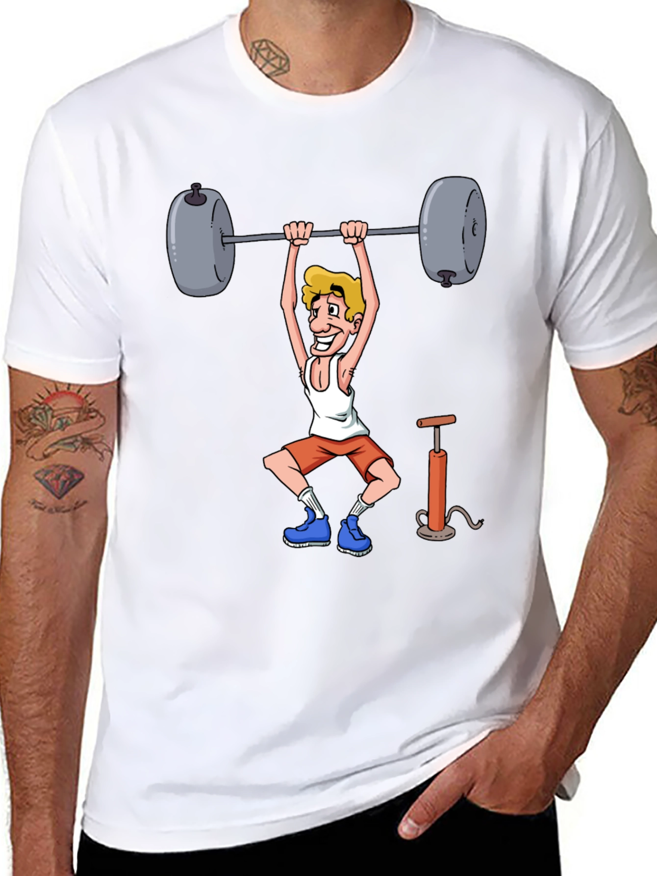 Funny Weightlifter Cartoon Graphic T-Shirt