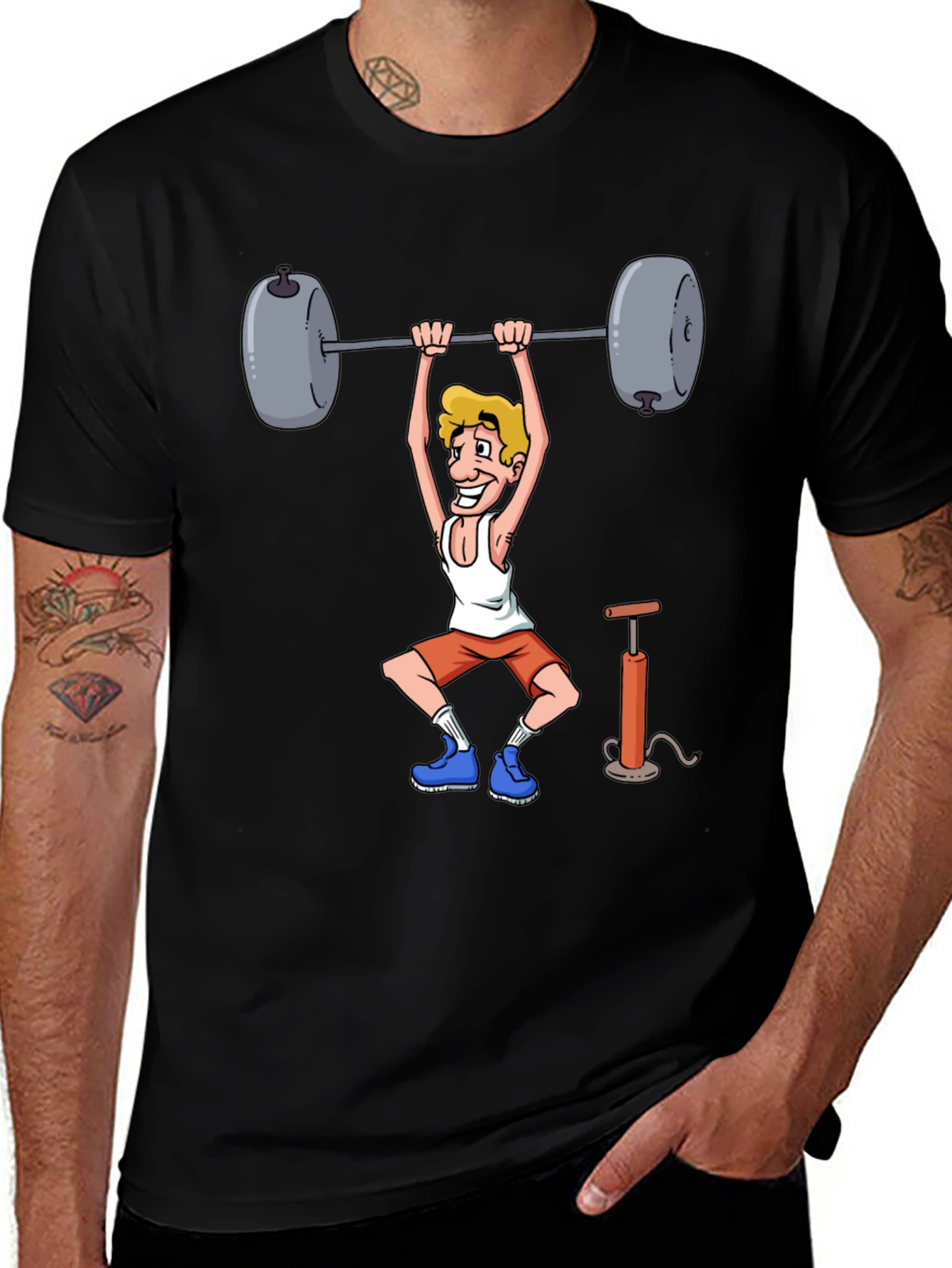 Funny Weightlifter Cartoon Graphic T-Shirt
