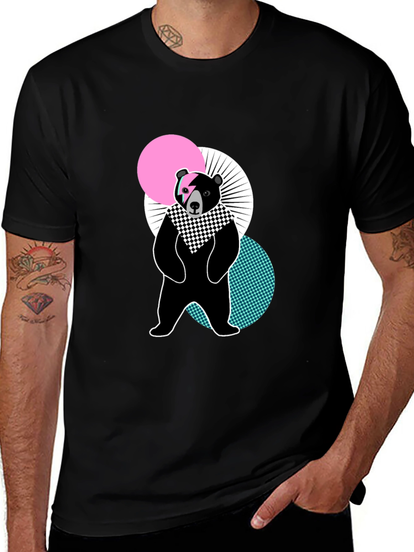 Geometric Bear Graphic Black T-Shirt