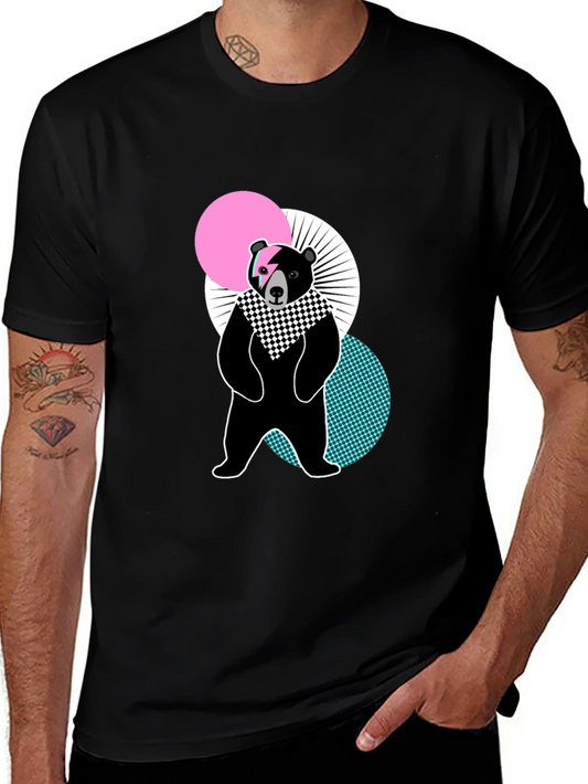 Geometric Bear Graphic Black T-Shirt