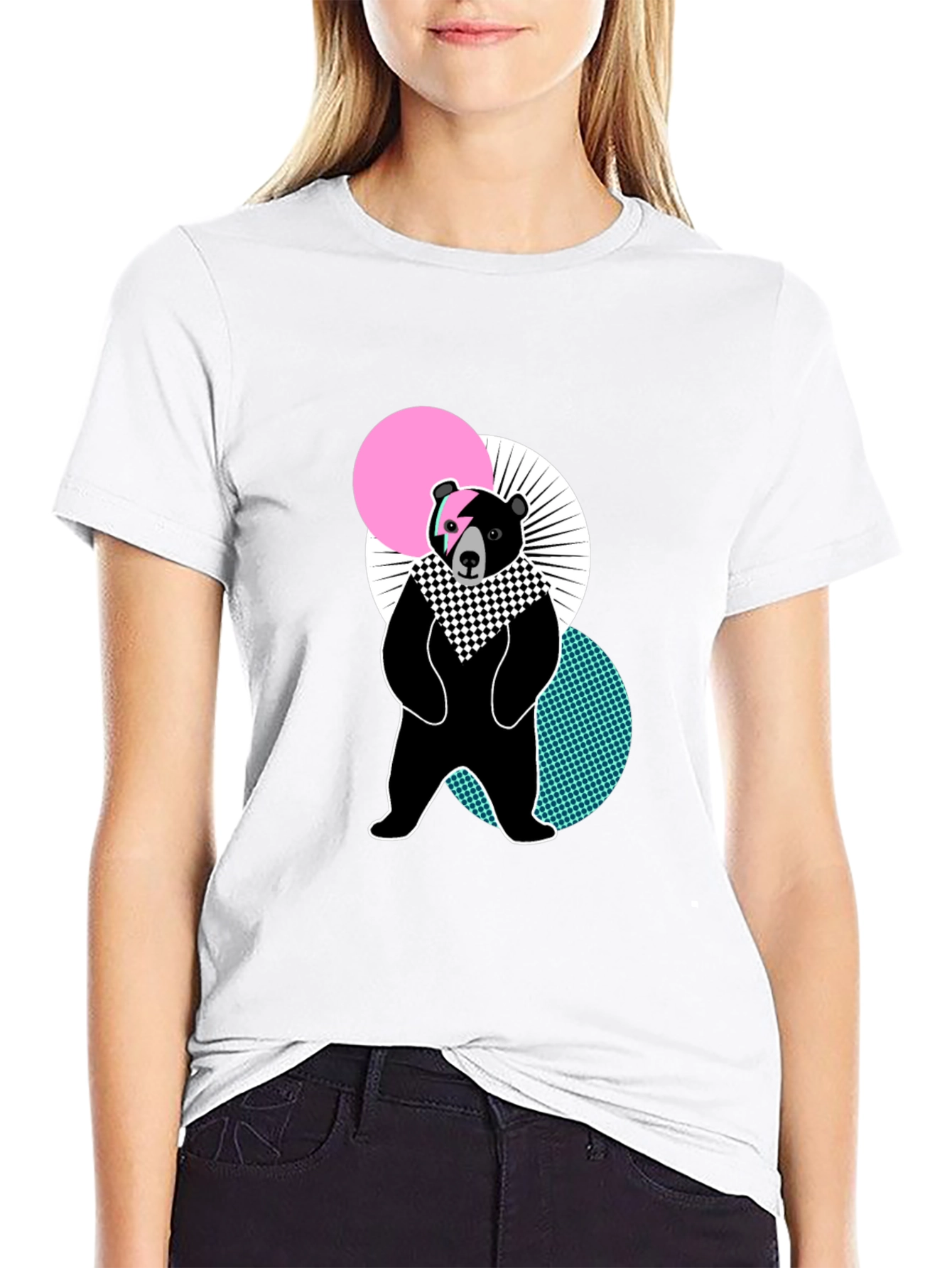 Geometric Bear Graphic Black T-Shirt