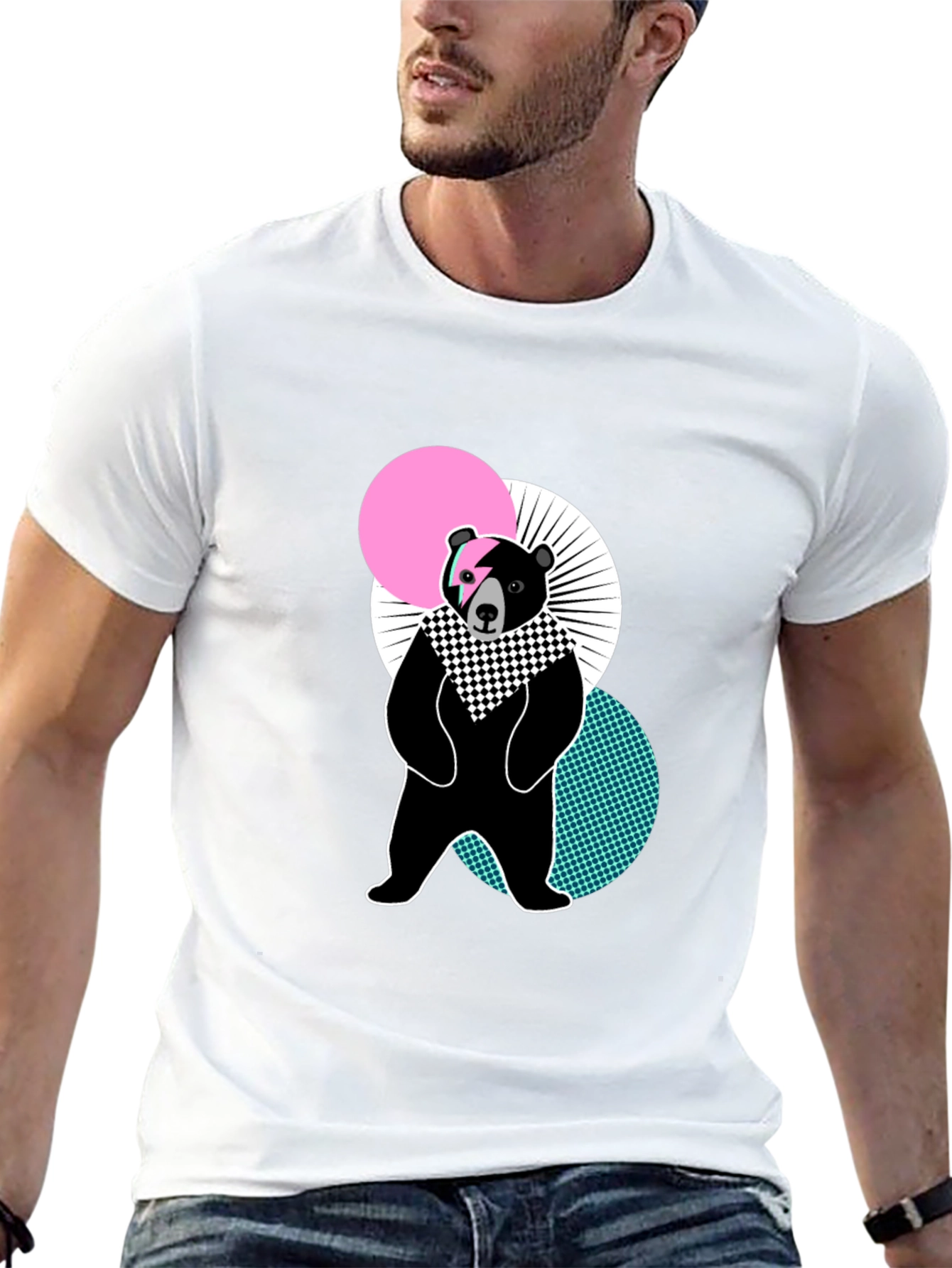 Geometric Bear Graphic Black T-Shirt