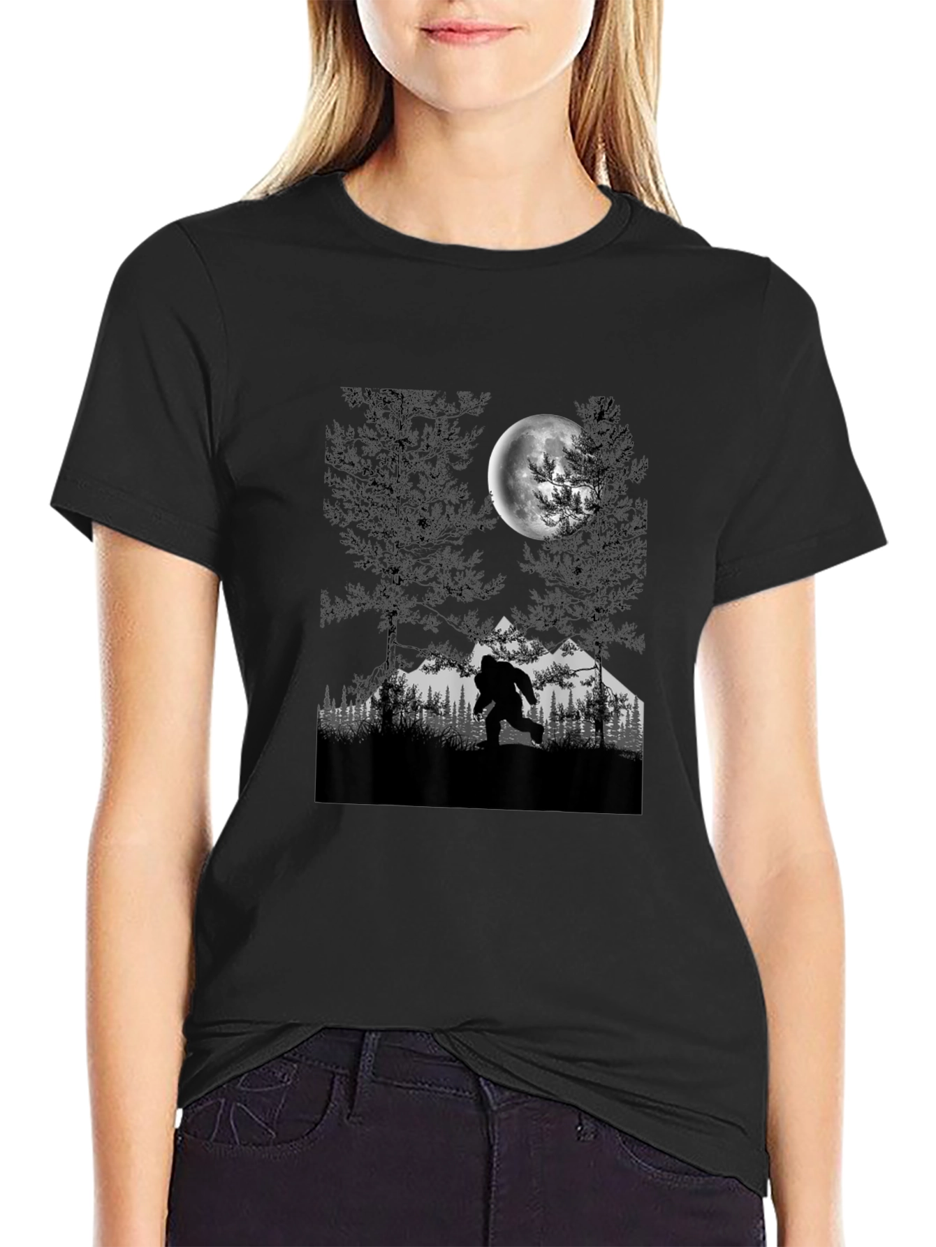 Bigfoot Moon Graphic Tee - Cryptid T-Shirt