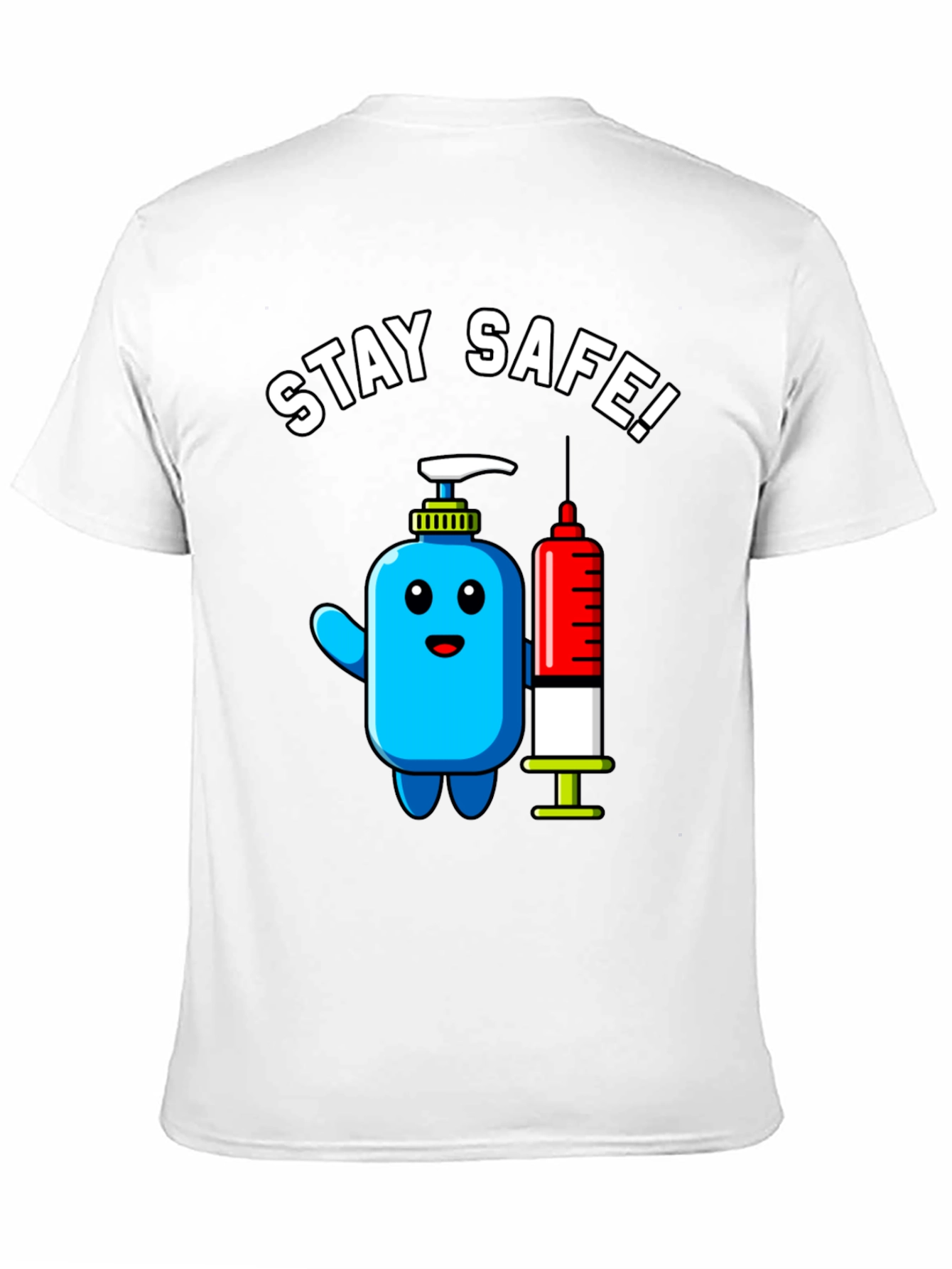 Stay Safe! Cartoon Hand Sanitizer and Syringe T-Shirt