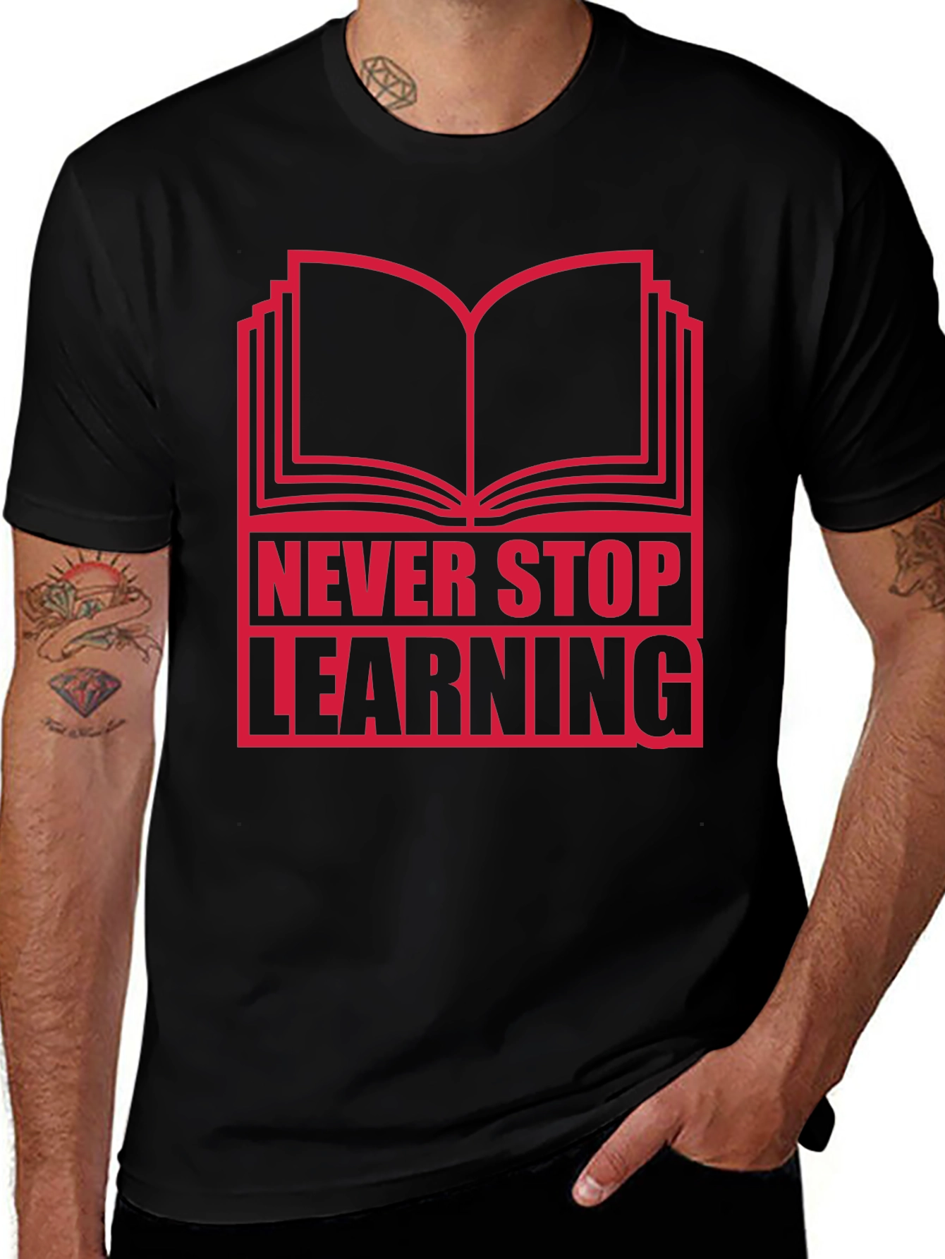 Never Stop Learning Graphic T-Shirt - Black