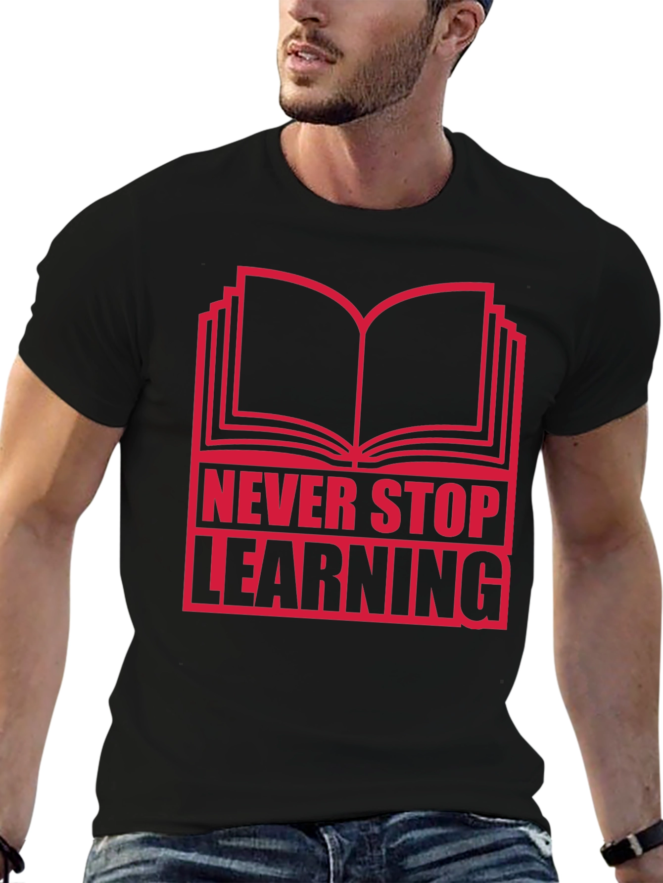 Never Stop Learning Graphic T-Shirt - Black