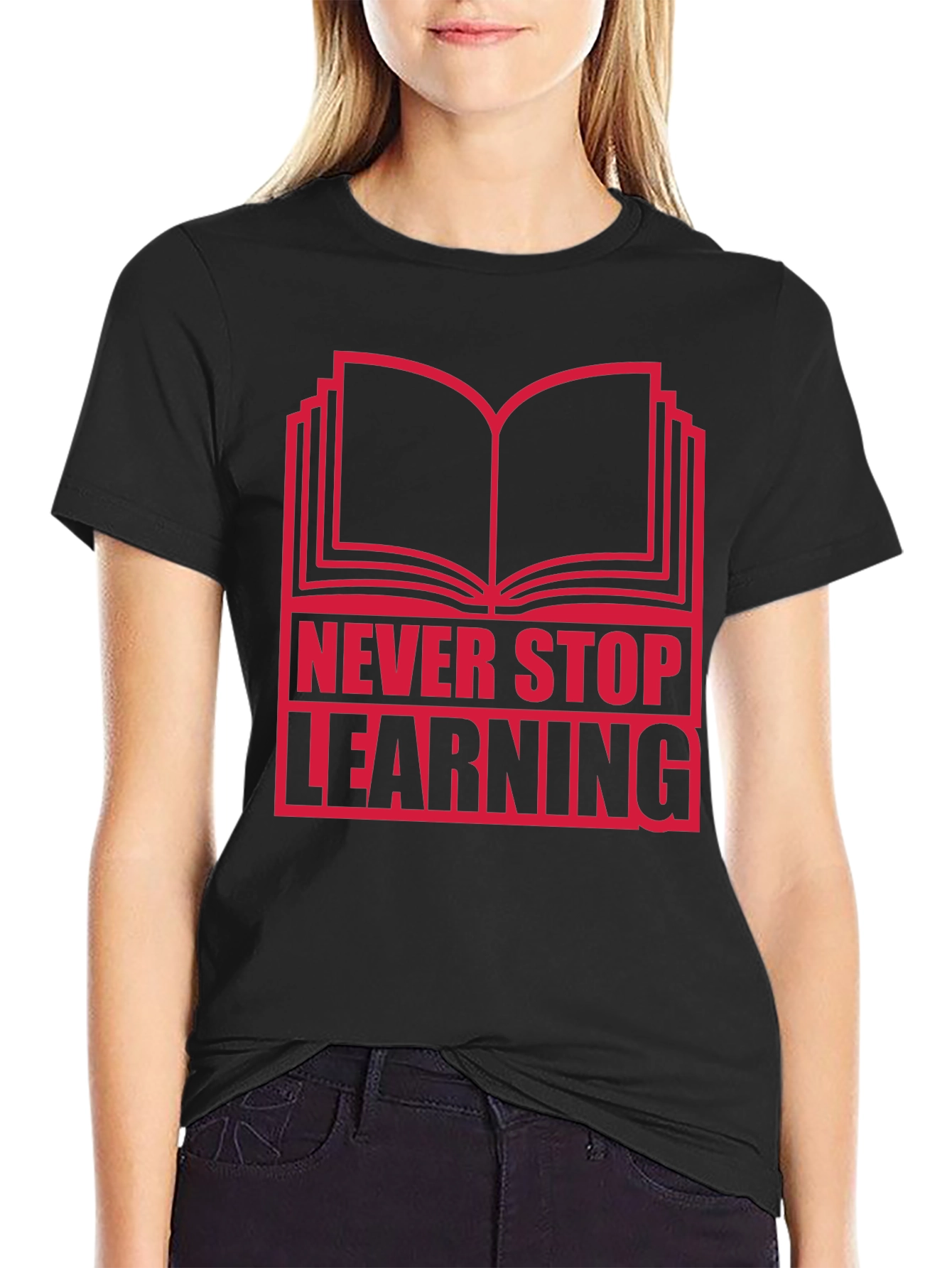 Never Stop Learning Graphic T-Shirt - Black