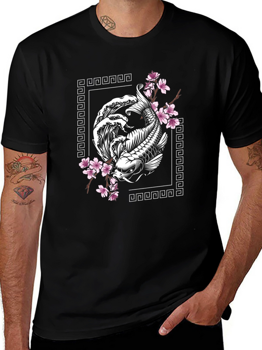 Koi Fish Cherry Blossom Graphic T-Shirt