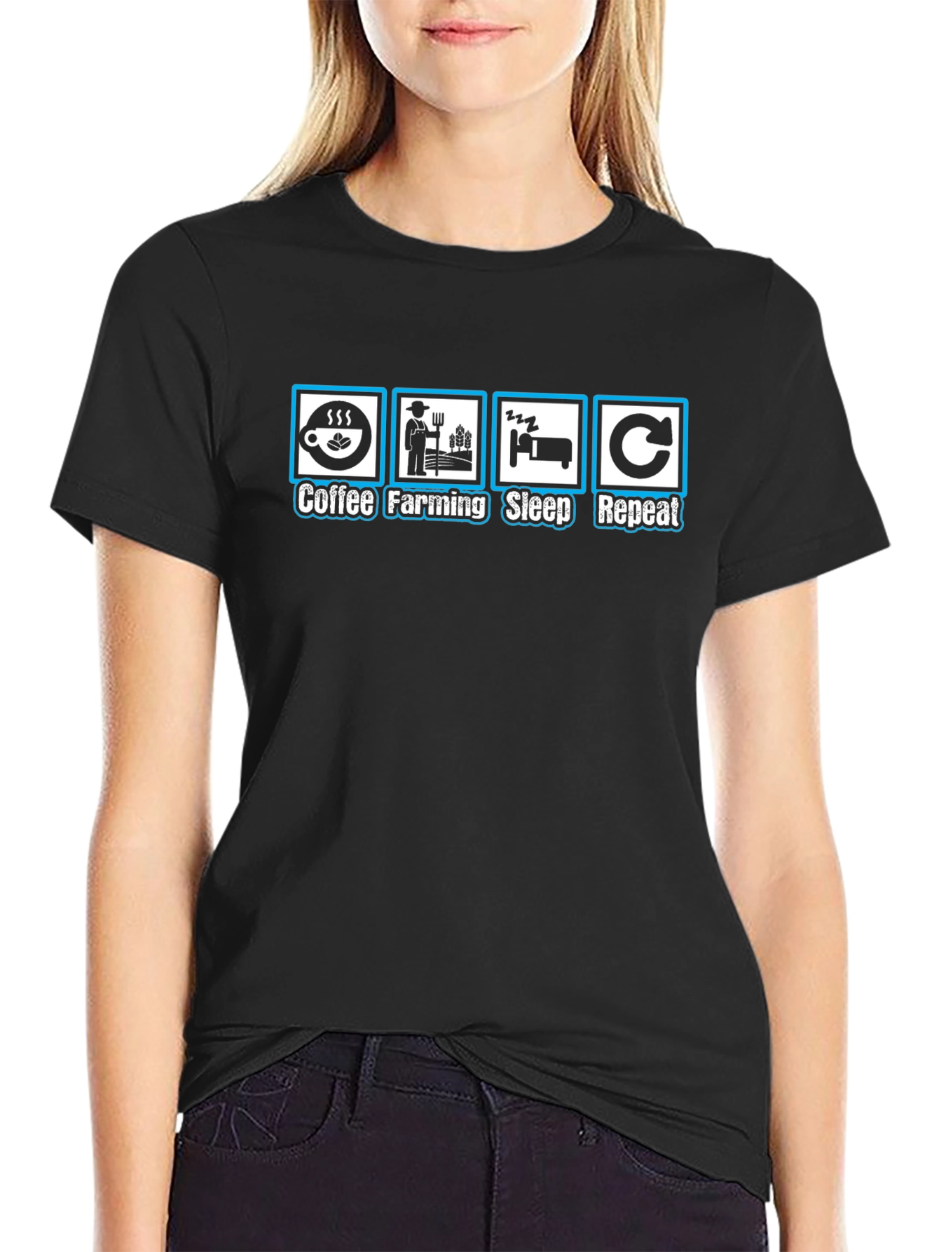 Coffee Farming Sleep Repeat Mens Black T-Shirt