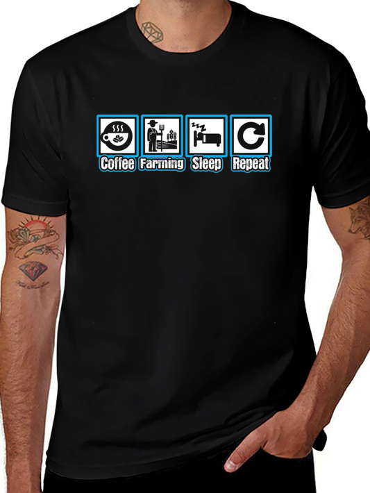Coffee Farming Sleep Repeat Mens Black T-Shirt