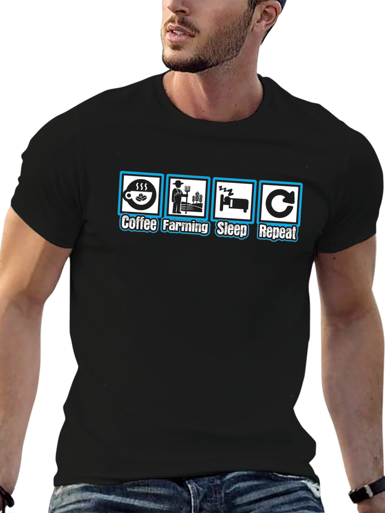 Coffee Farming Sleep Repeat Mens Black T-Shirt