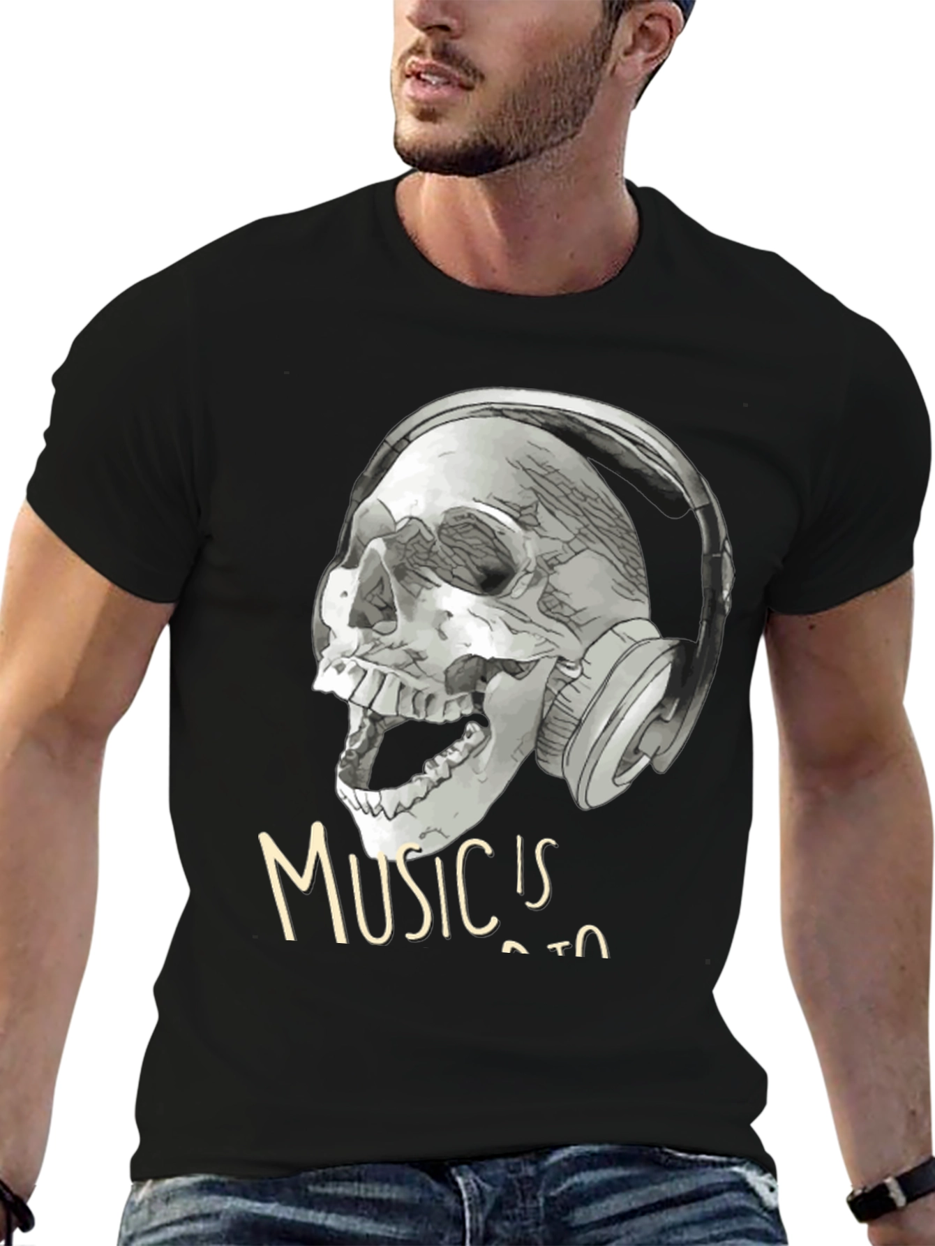 Skull with Headphones T-Shirt - Music is Life Tee