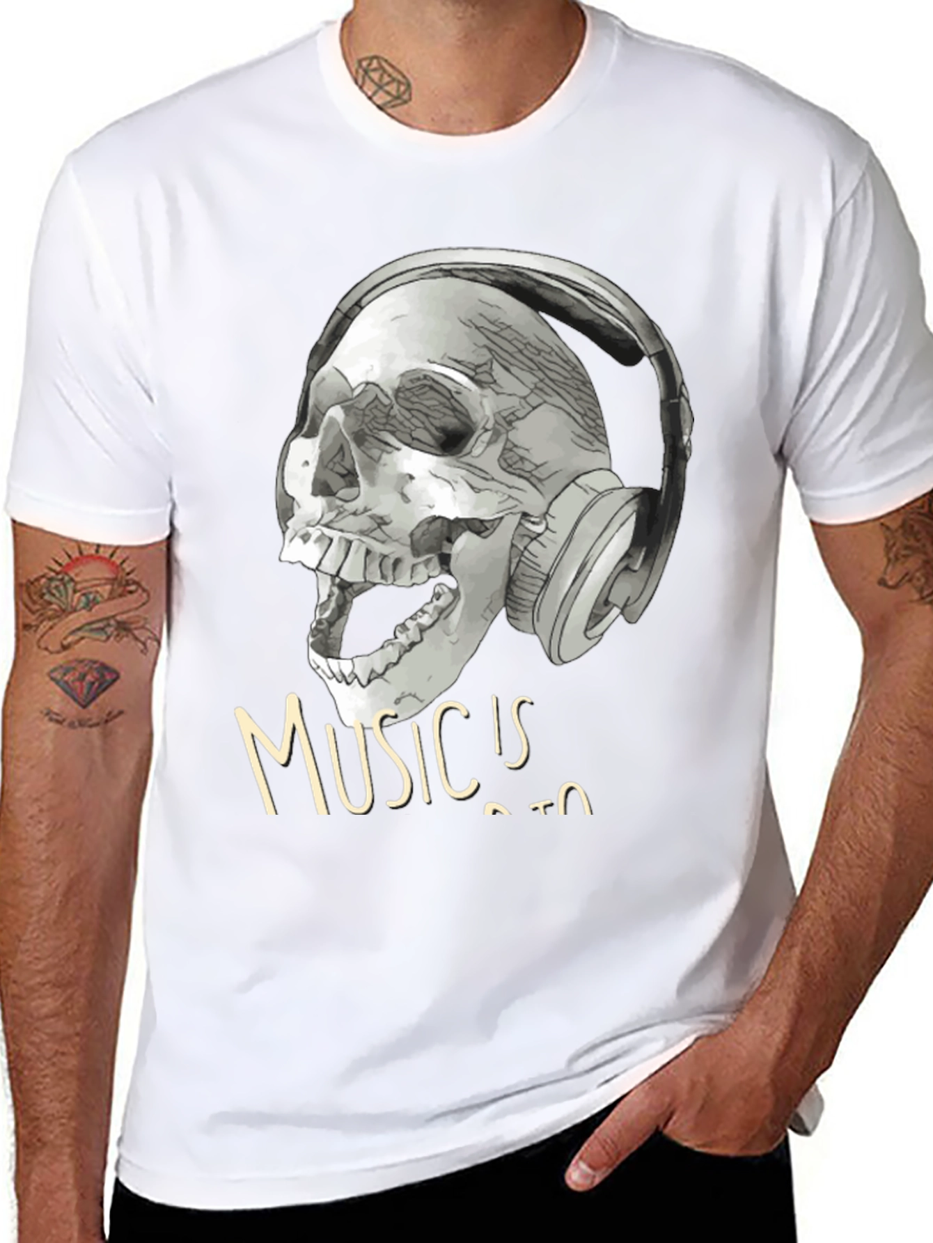Skull with Headphones T-Shirt - Music is Life Tee