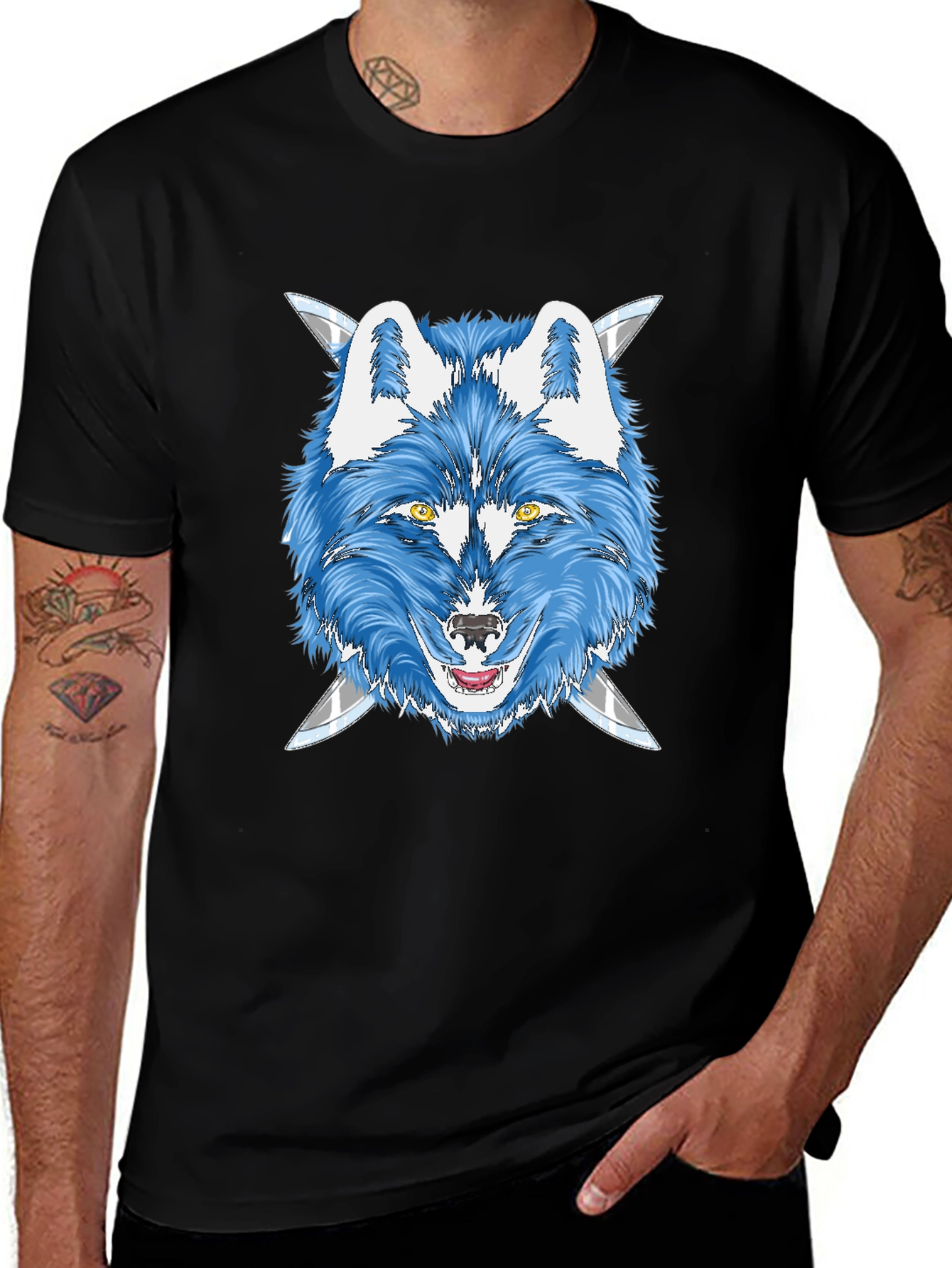 Blue Wolf Graphic Tee - Cool Animal T-Shirt