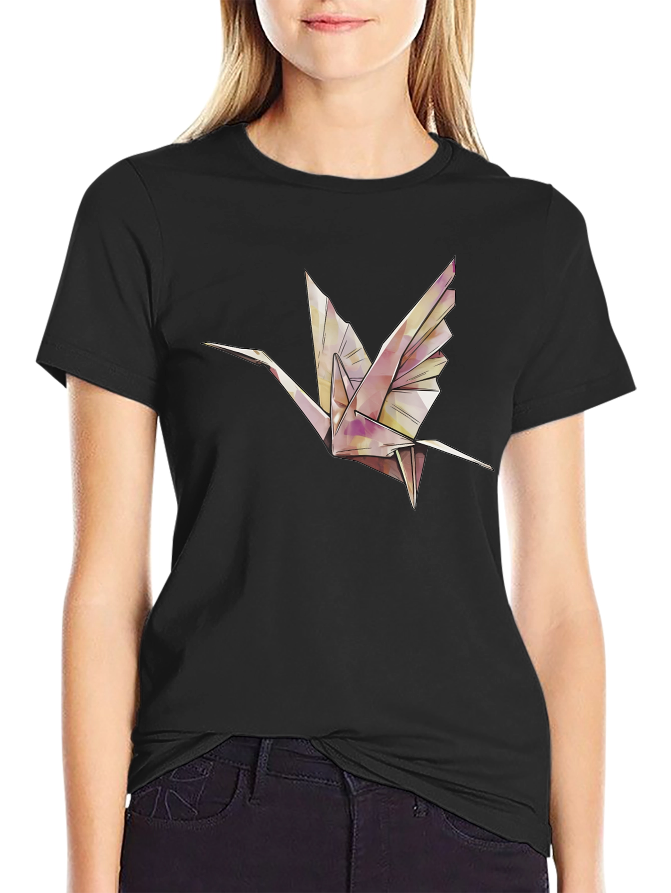 Origami Crane Graphic Tee - Stylish Black T-Shirt