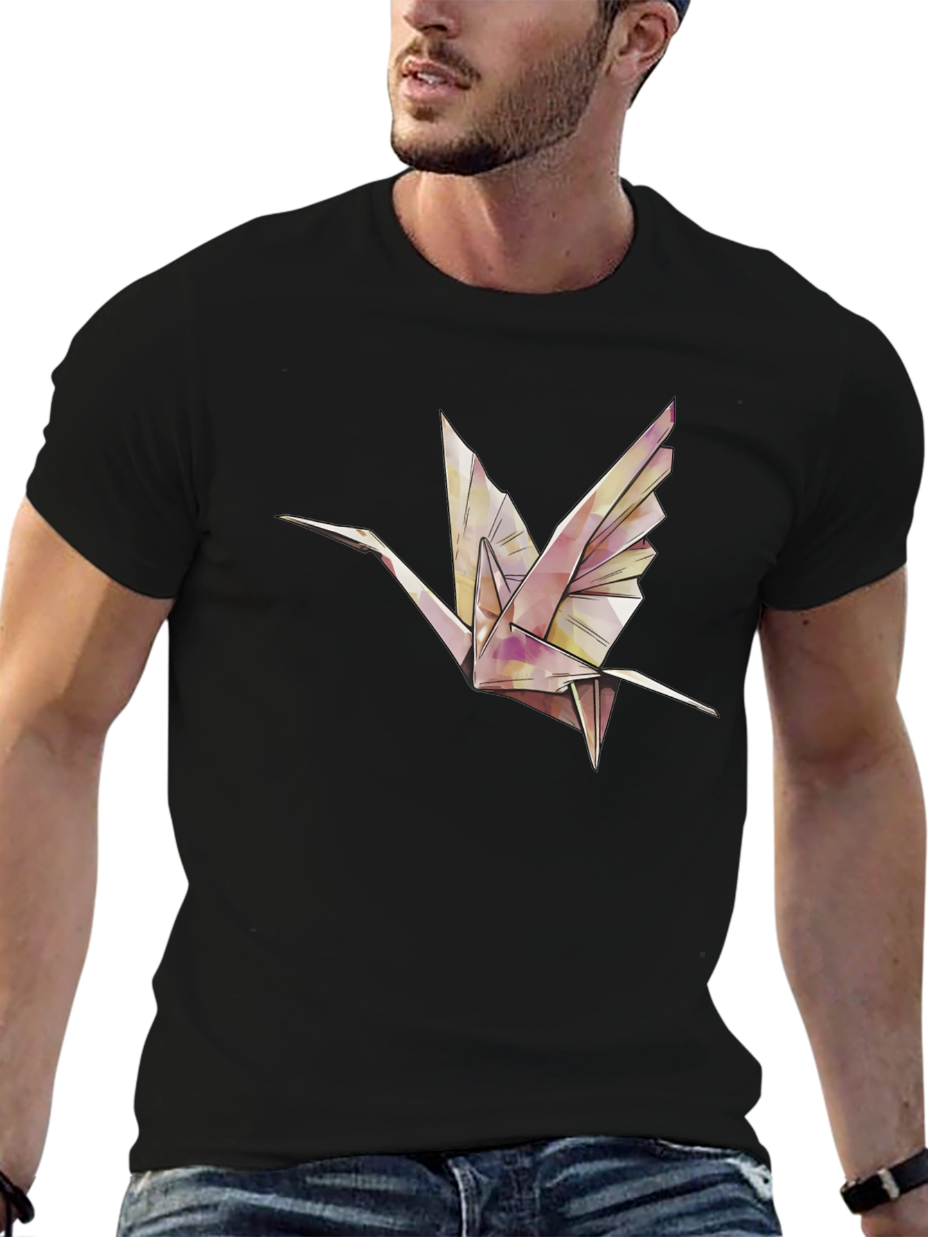 Origami Crane Graphic Tee - Stylish Black T-Shirt