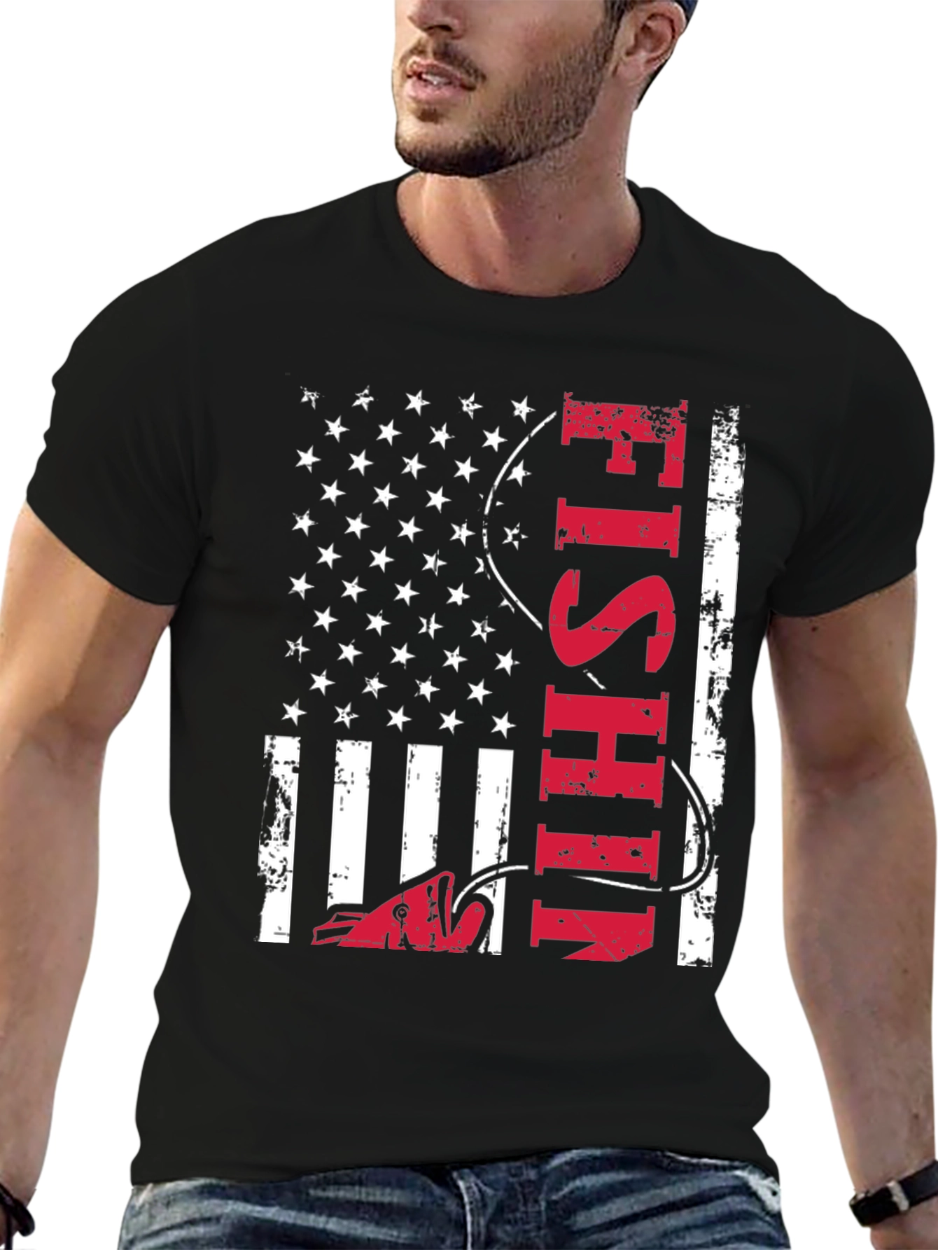 Fishing USA Flag Graphic Tee - Patriotic Angler Shirt