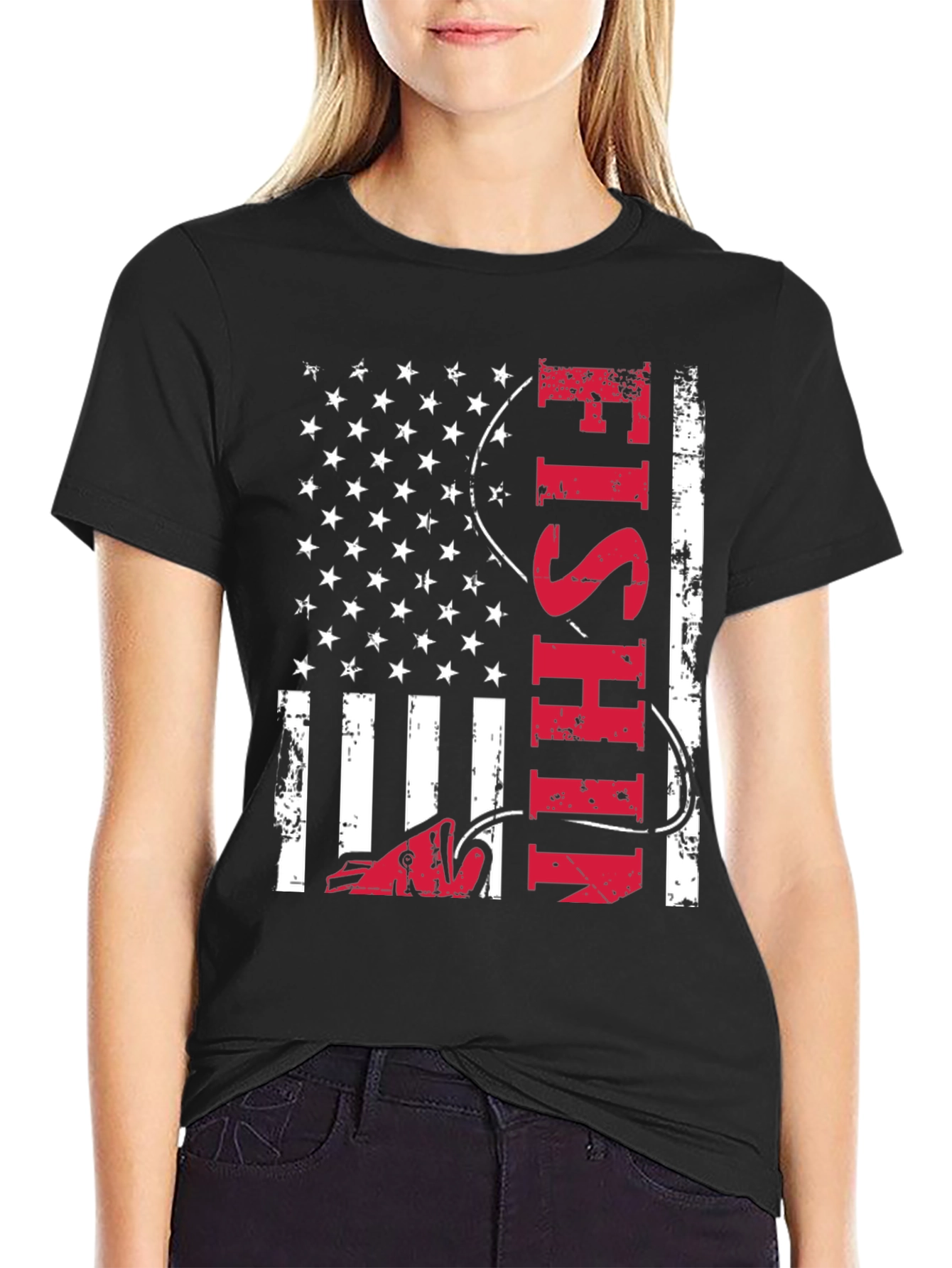 Fishing USA Flag Graphic Tee - Patriotic Angler Shirt