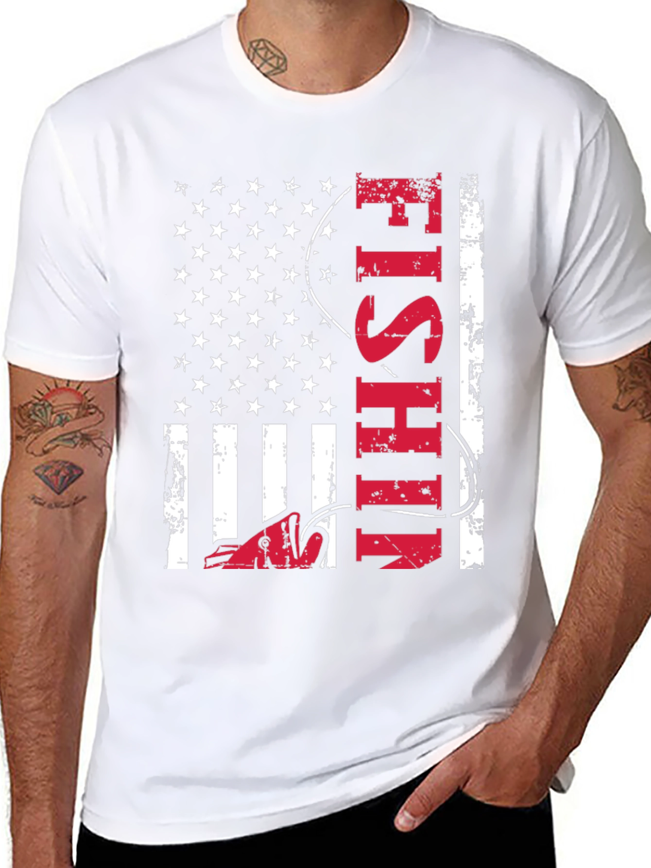 Fishing USA Flag Graphic Tee - Patriotic Angler Shirt