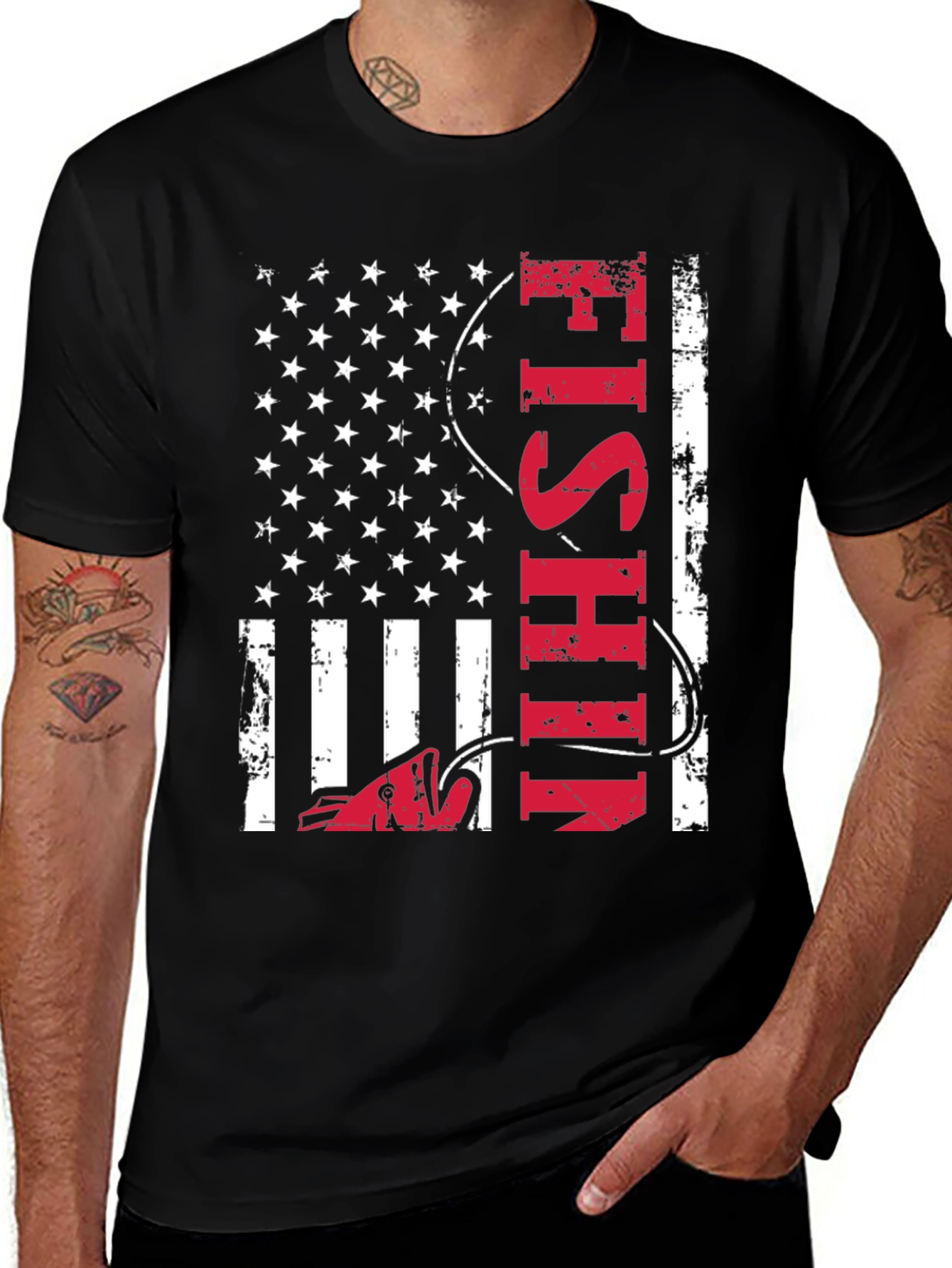 Fishing USA Flag Graphic Tee - Patriotic Angler Shirt